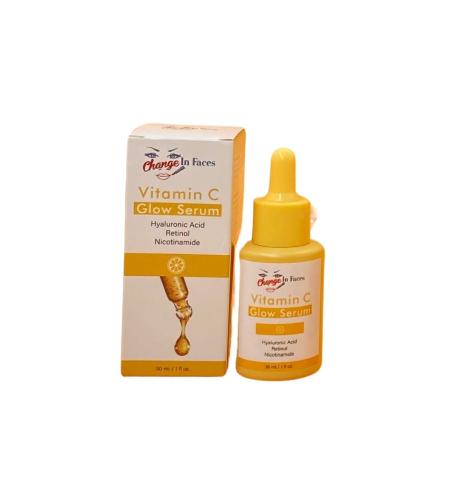 Change In Faces Vitamin C Glow Serum with Hyaluronic Acid Retinol Nicotinamide 1 fl oz - Buy Online on GoSupps.com