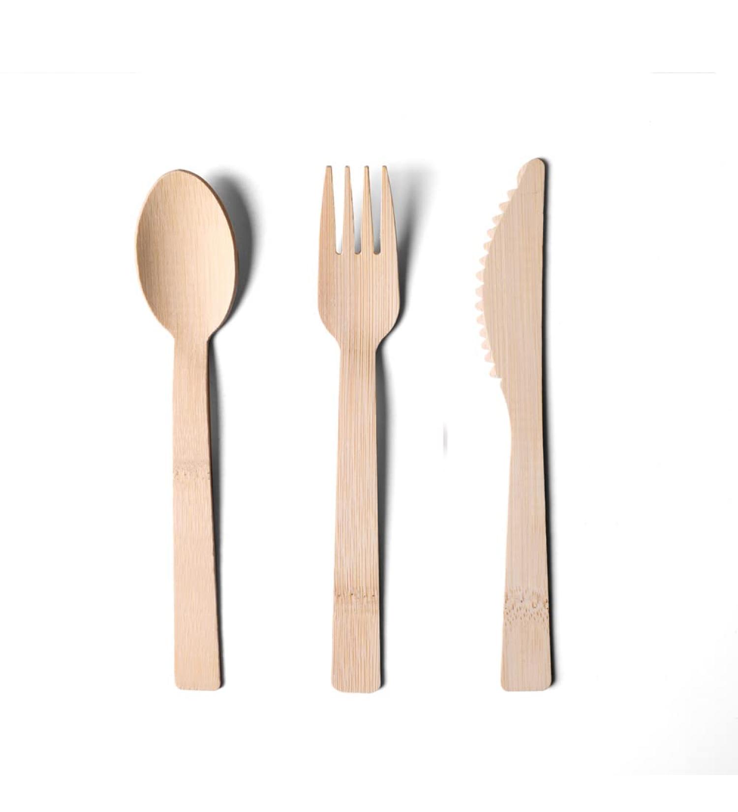 Banbu Bamboo Disposable Cutlery-100PK (6.7" 50 Forks 25 Spoons 25 Knives) Bamboo Spoon Fork Knife Set Disposable for Travel Camping 100% Biodegradable Compostable Renewable Natural Utensils - Buy Online on GoSupps.com