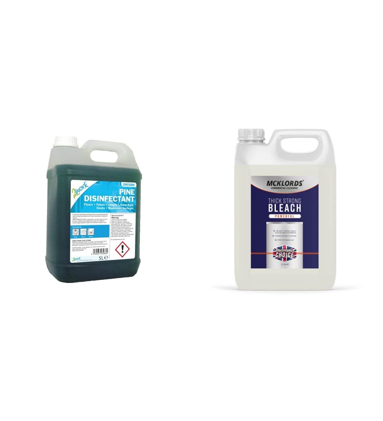 2WORK 2W03986 5 L Pine Disinfectant Pack of 1 & McKLords Thick Strong Bleach 5 Litre + BLEACH Thick Strong Bleach - Buy Online on GoSupps.com