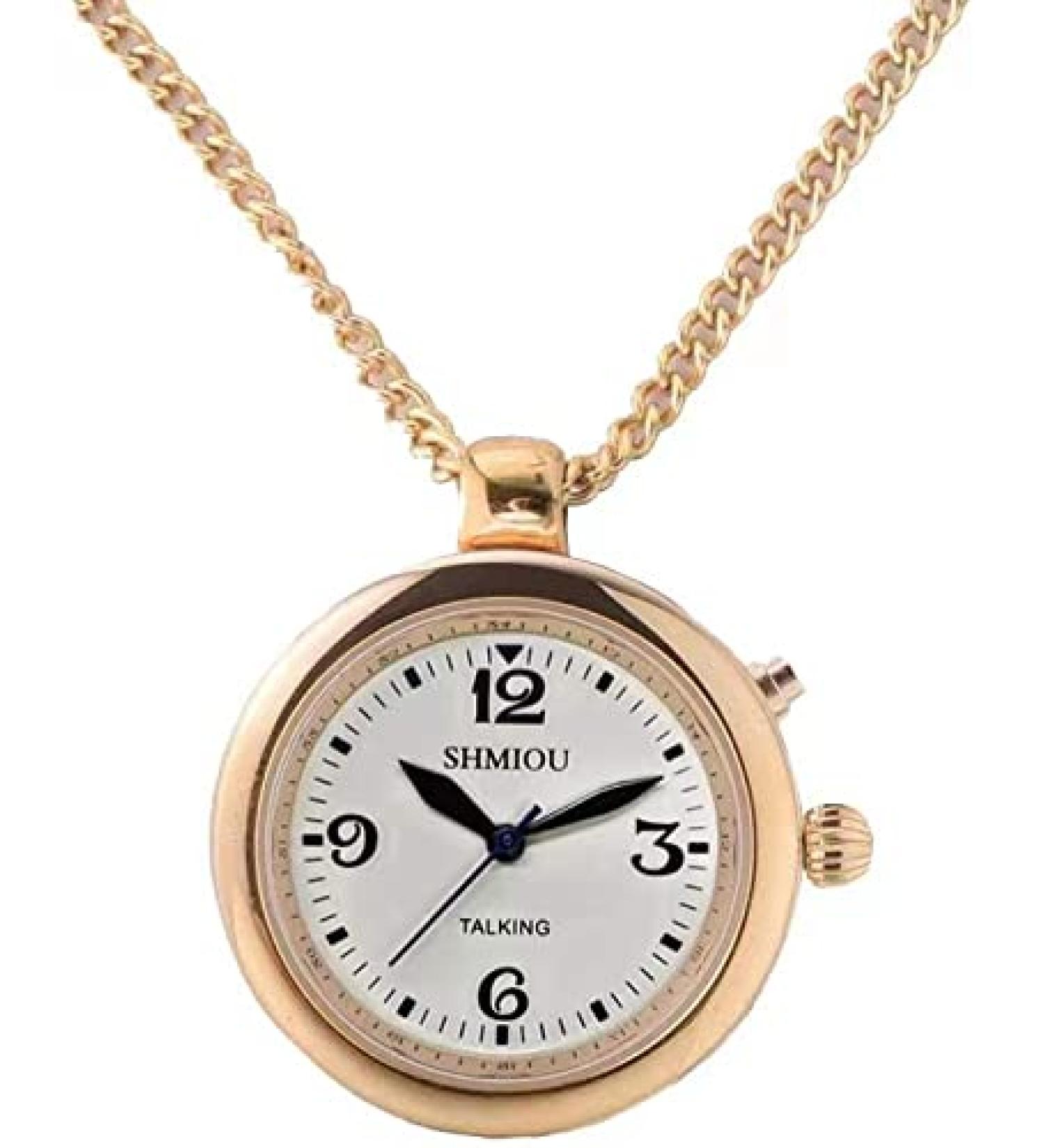 SHMIOU English Talking Watch for Women - Golden Pendant for Senior Blind, Analog Voice with Alarm and Date Output - Buy Online on GoSupps.com