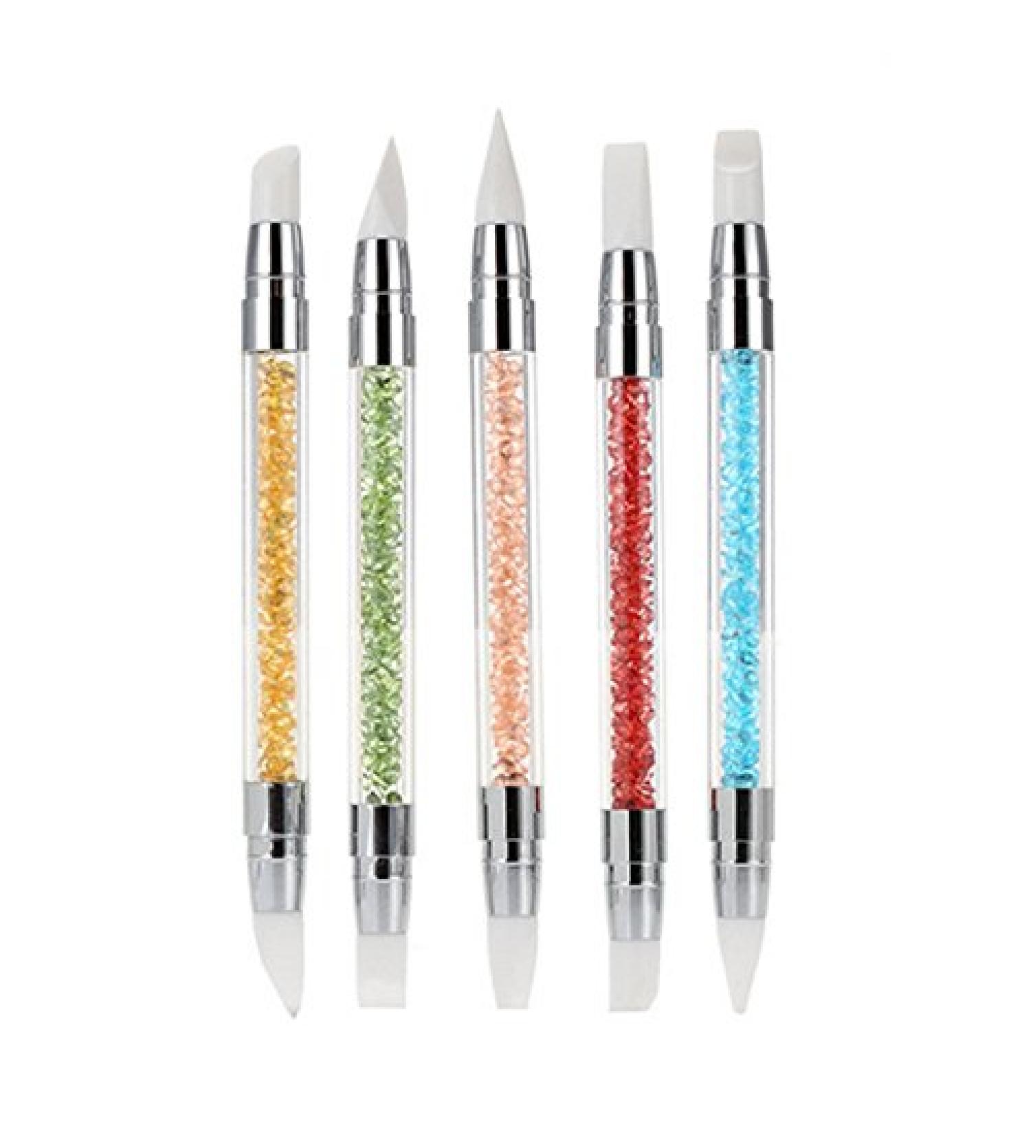 Frcolor Silicone Nail Art Brush Set - 5 Pack Gel Carving Pens with Rhinestone Handle | Perfect for Acrylic Nail Design - Buy Online on GoSupps.com