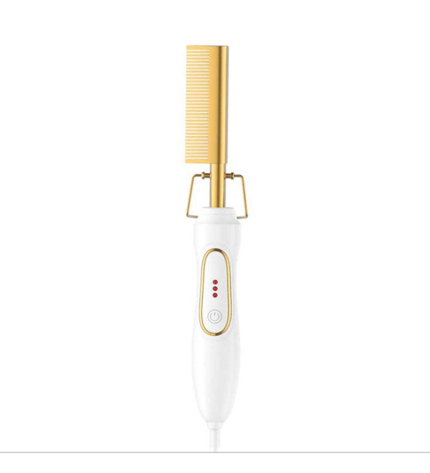 Hot Comb Hair Straightener - AC110V Flat Irons & Heating Brush for Women & Men | White & Gold Beard Curler Comb - Buy Online on GoSupps.com