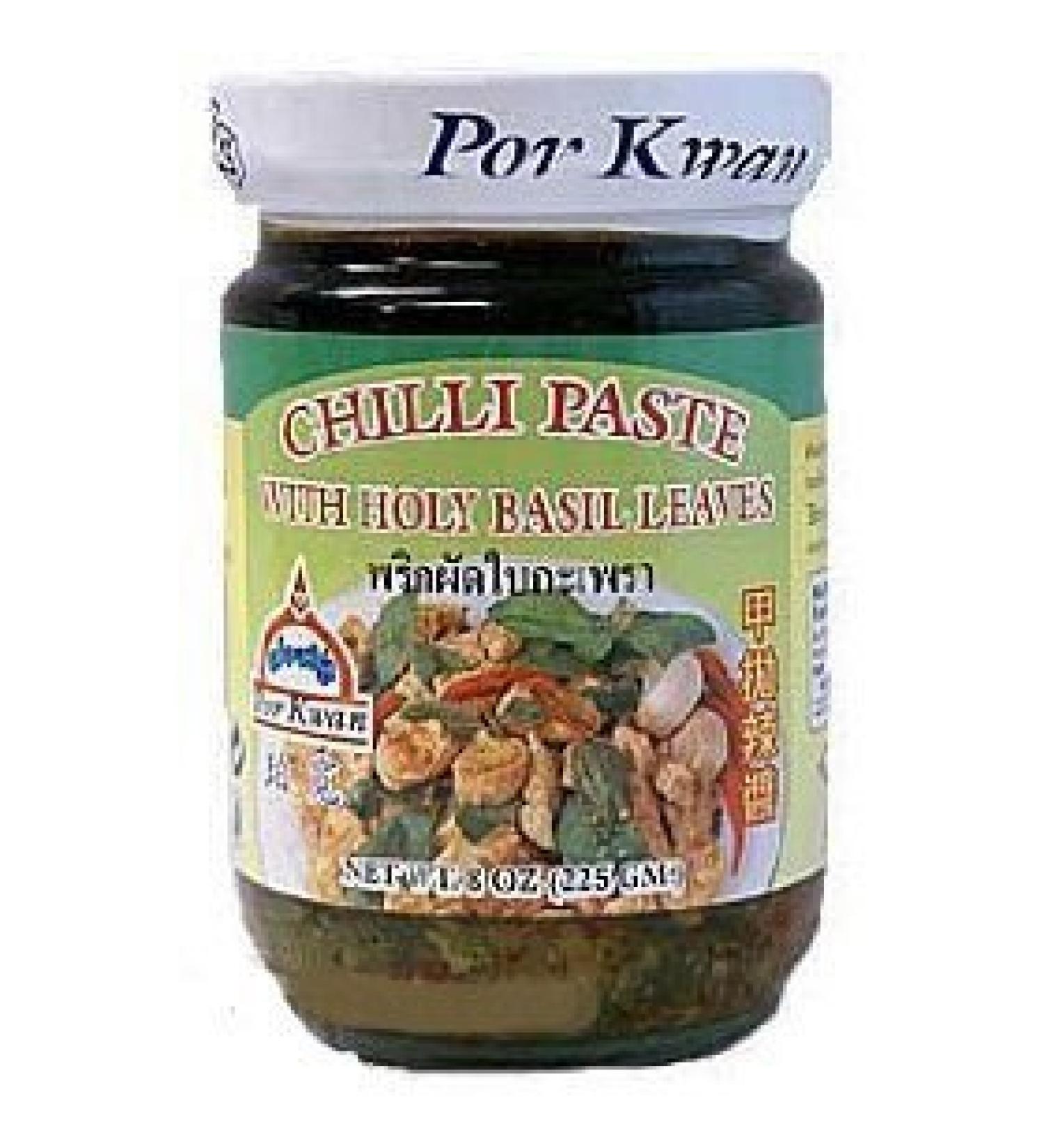 Por Kwan Thai Chili Paste with Holy Basil Leaves - 8 oz jar