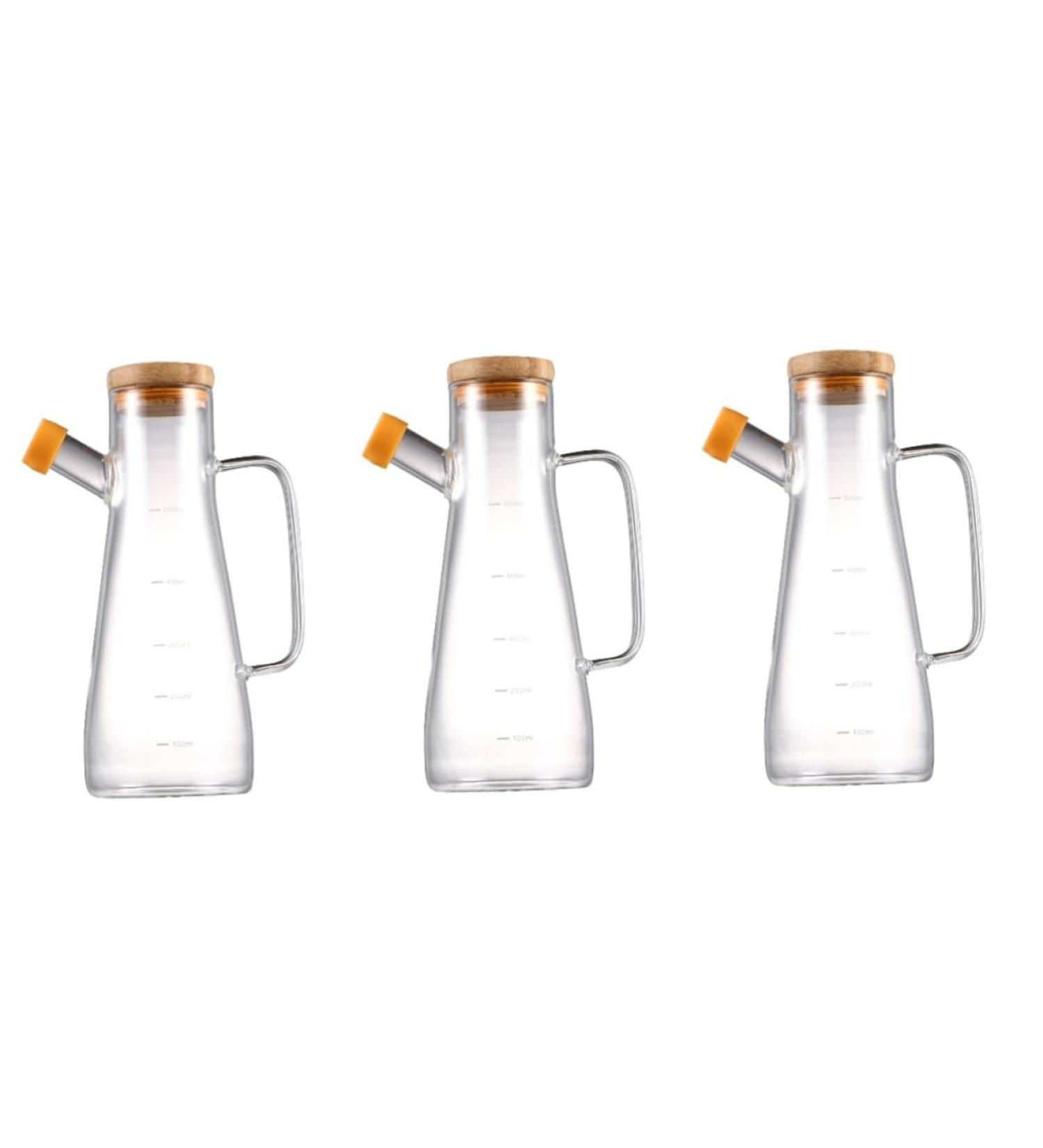 Zerodeko 3 pcs - glass oil pot olive oil pour bottle kitchen oil pot oil dispensing cruet vinegar pour bottle with lid water pitcher glass Oil Bottle large 1pcs sauce bottle Transparent 500mlx3pcs 20.5X8.5X8.5cmx3pcs - Buy Online on GoSupps.com