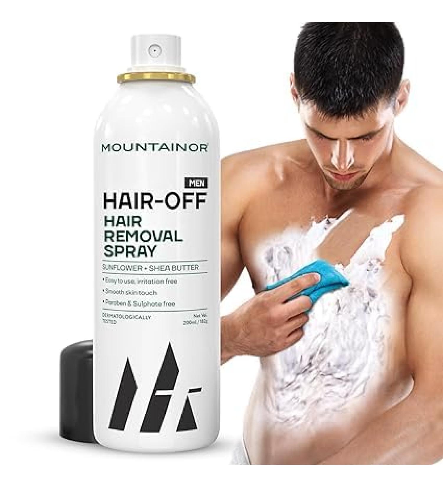 MOUNT_AINOR Hair Removal Cream Spray for Men - Painless & Natural Hair Removal for Chest Back Arms Legs & Underarms - 200ml Certified & Dermatologically Tested - Buy Online on GoSupps.com