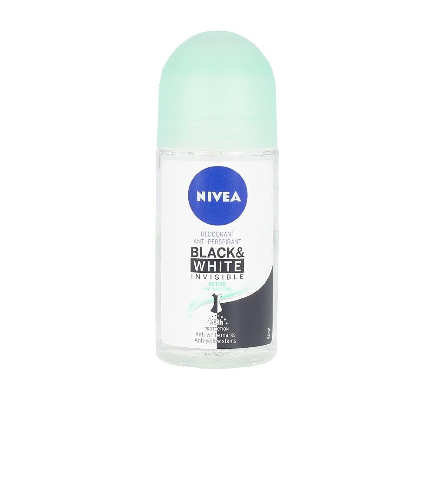 NIVEA NIVEA Black & White Invisible Active Roll-on (1 x 50 ml) roll-on antiperspirant deodorant for women 48-hour deodorant with antibacterial protection