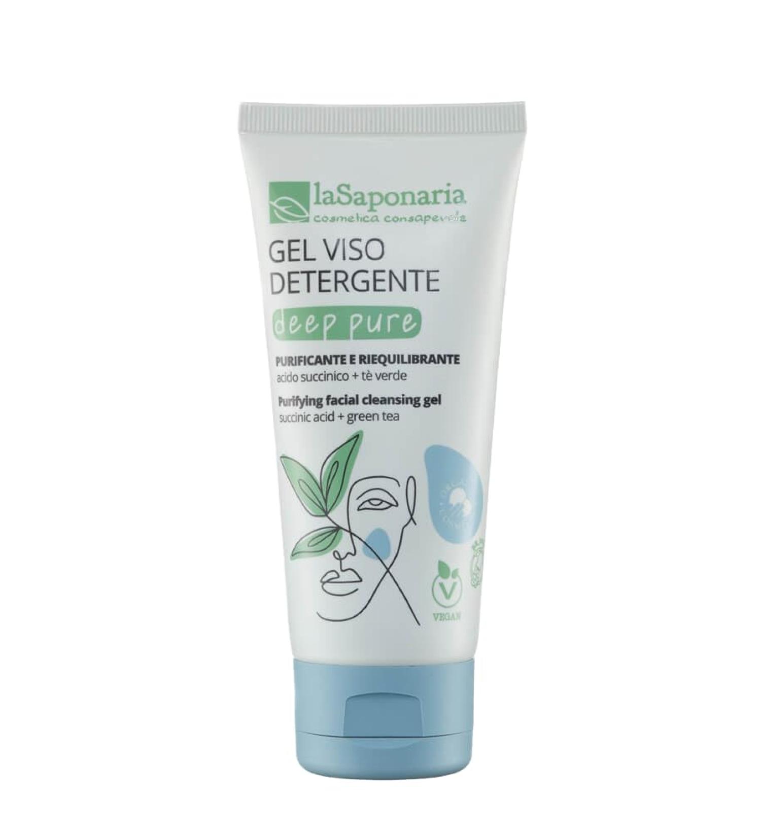 La Saponaria Deep Pure Gel nettoyant visage clarifiant pour peaux grasses et mixtes acn th vert huile d'arbre th acide succinique naturel v g talien sans exp rimentation animale emballage - Buy Online on GoSupps.com