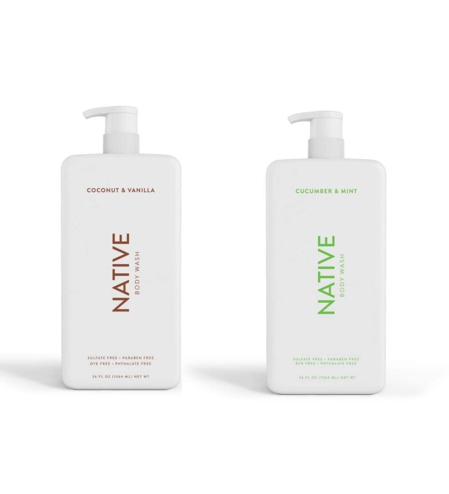Native Coconut & Vanilla Cucumber & Mint Body Wash - 36 oz Bottle with Pump - Pack of 2 - Buy Online on GoSupps.com