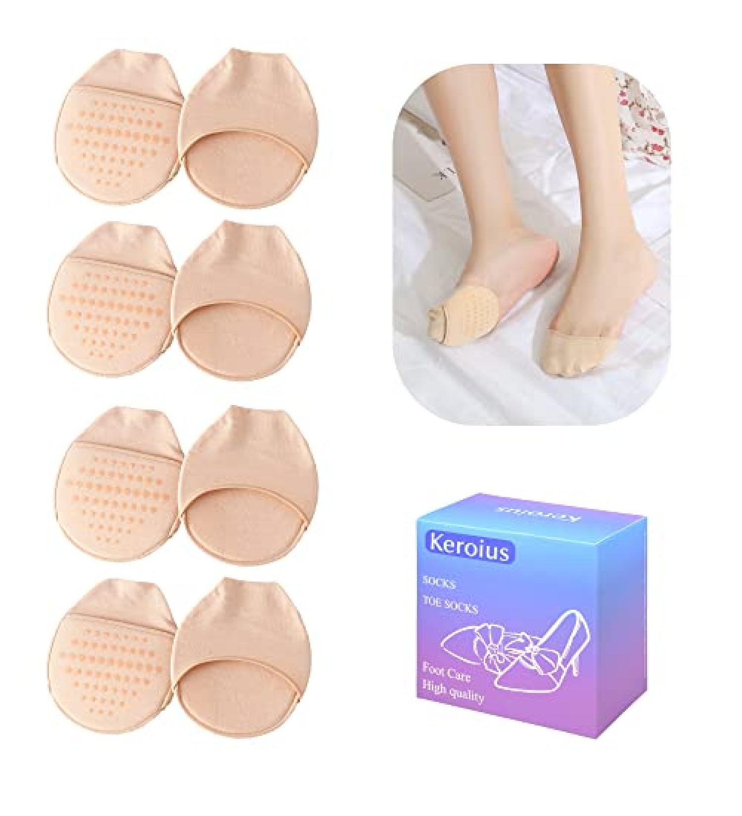 Keroius Toe Topper Liner Invisible Socks - 4 Pairs Beige | Sponge Cushion Forefoot Pads | Women's Half Socks - Buy Online on GoSupps.com