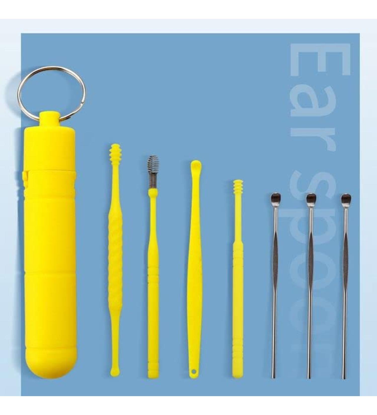 7Pcs Stainless Steel Earpick Ear Cleaner Spoon Kit - Yellow Color | Ear Wax Removal Tool - Buy Online on GoSupps.com