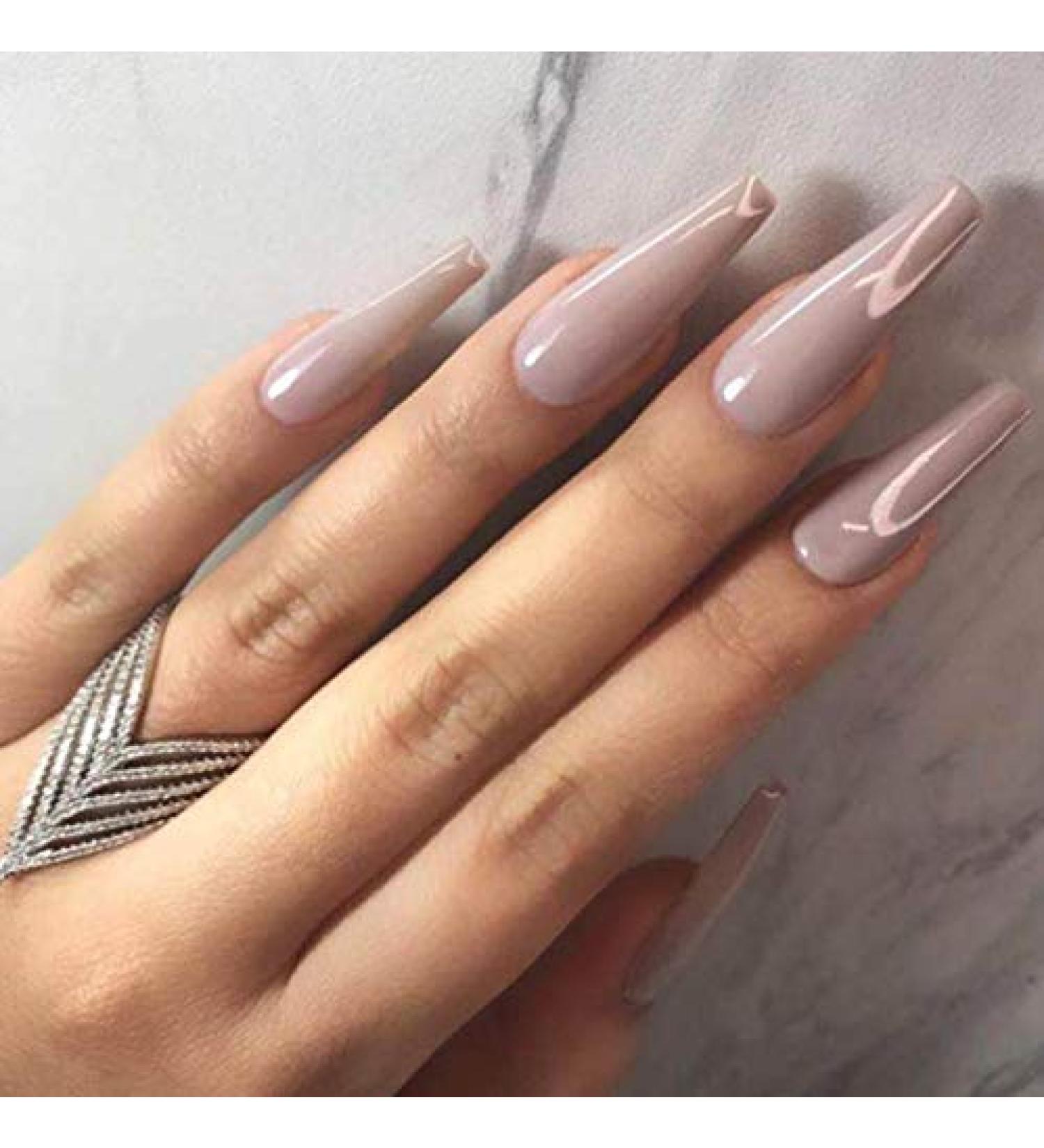 Unicra Coffin Long False Nails - Pure Color Ballerina Glossy Acrylic Full Cover 24pcs for Women & Girls | International Shipping Available - Buy Online on GoSupps.com