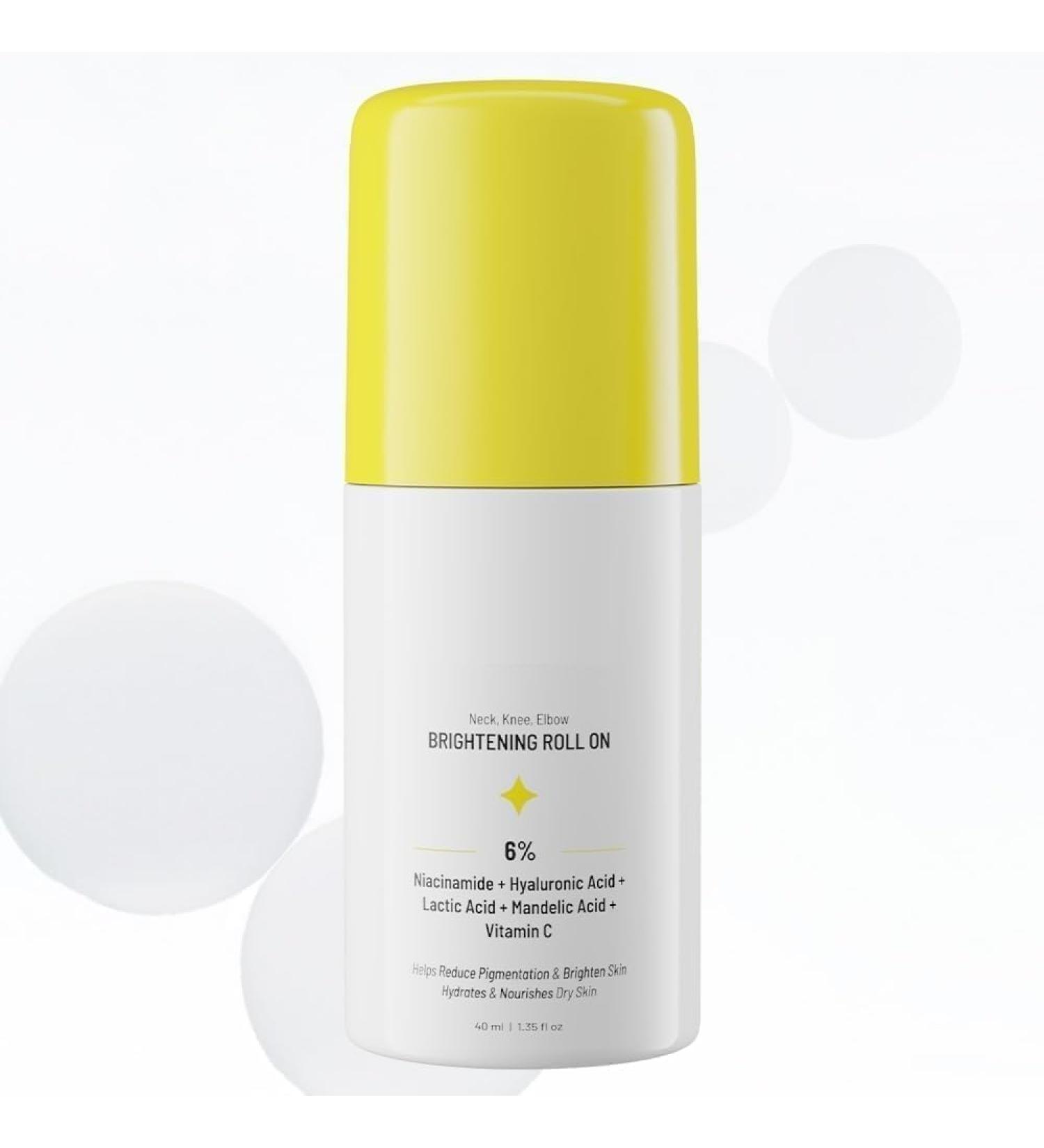 SOFTIZ Brightening Roll On For Neck Knee & Elbow With 6% Vitamin C+ Hyaluronic Acid AHAs Niacinamide & Ceramides | Helps Reduction in Pigmentation & Hydrates Dry Skin | 40ml