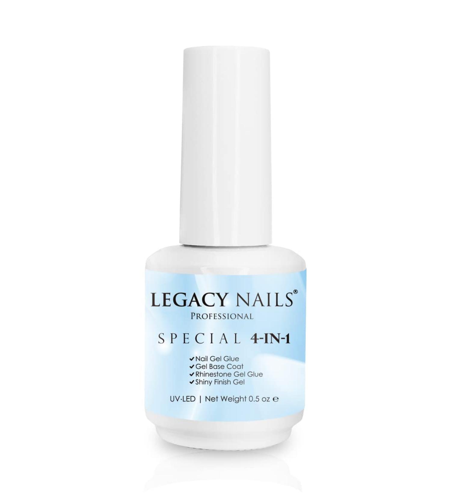 Legacy Nails Professional 4-in-1 Finish Gel 0.5 oz - Nail Tip & Rig Stone Gel Glue, Base Coat, Ultra-Shine Finish - Buy Online on GoSupps.com