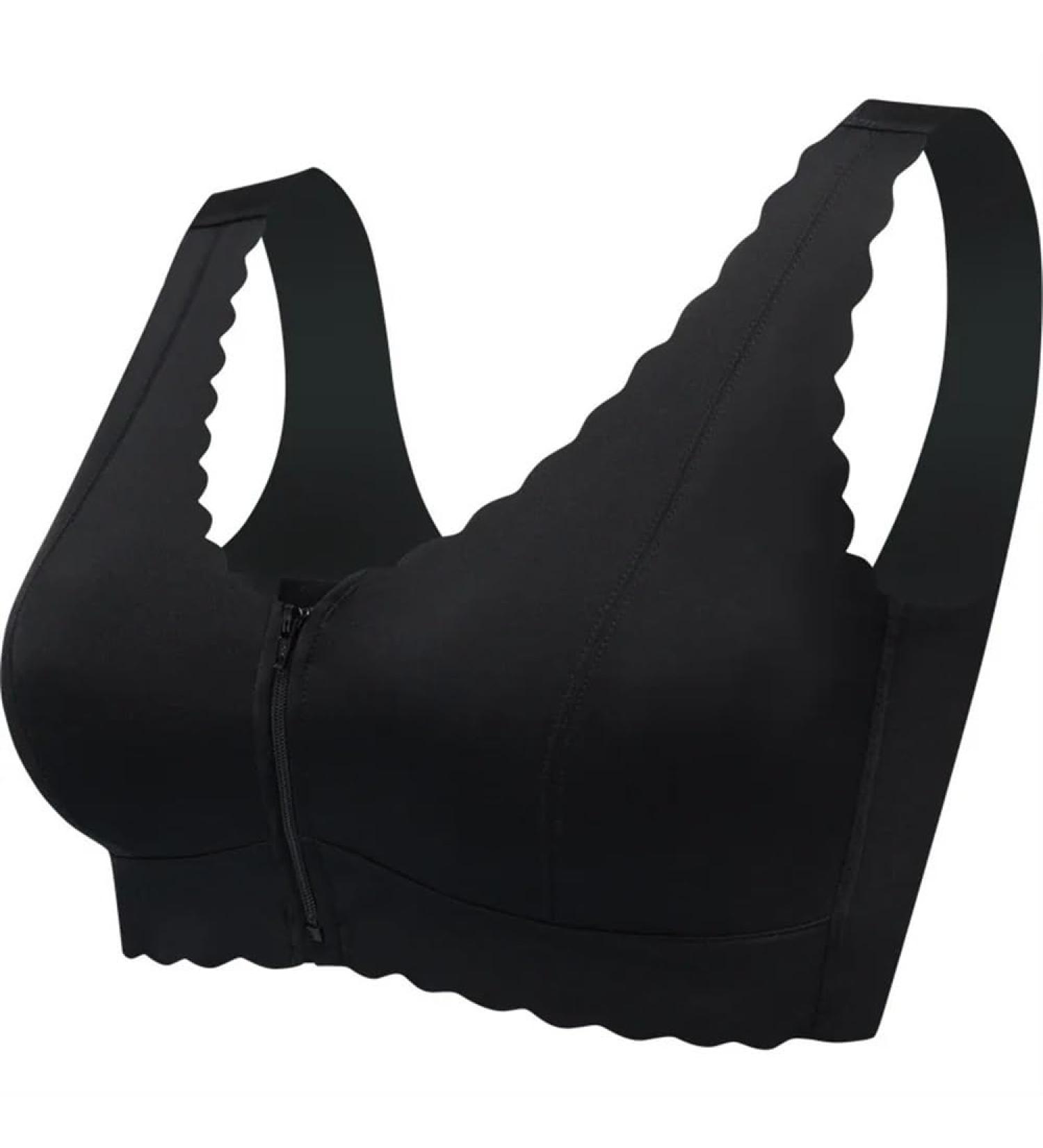 Luxrub Wireless Mastectomy Bralette for Women - Front Zipper Ice Skating Bra Complete Coverage with Pocket - Black - Buy Online on GoSupps.com