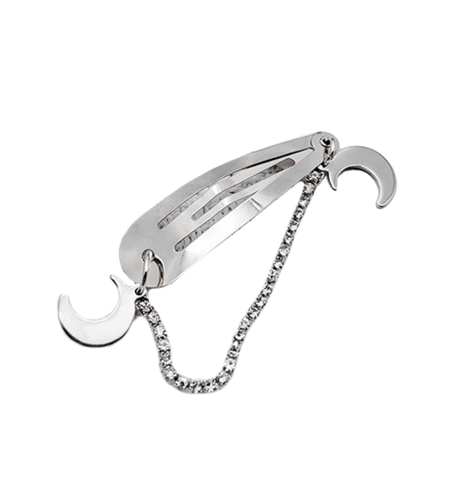 hgnxa Sparkling Silver Hair Clip Moon and Star Charm Hairpin for Women Harajuku Style Fringe Chain Hair Barrette Cute - Buy Online on GoSupps.com