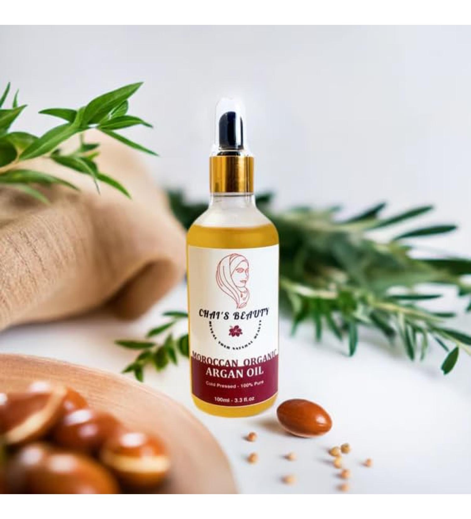 Organic Moroccan Cold Pressed Argan Oil - Chai's Beauty 3.38 Fl Oz | Premium Skincare Oil for Healthy Hair & Skin - Buy Online on GoSupps.com
