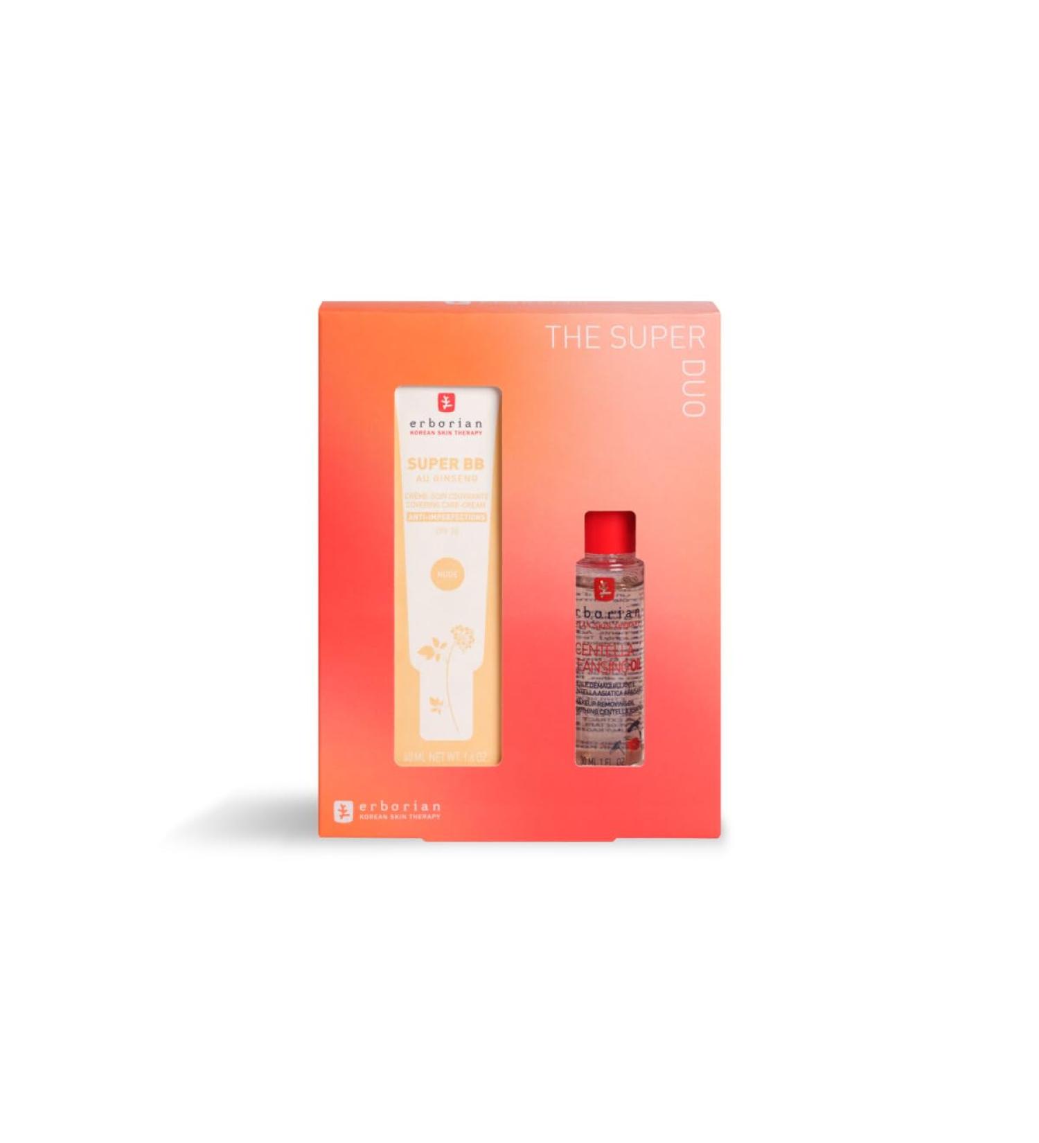 Erborian - The Super Duo - Super BB 23 Oil Kit - Super BB Nude 40ml + Centella Cleansing Oil 30ml - Nude Gold The Super Duo