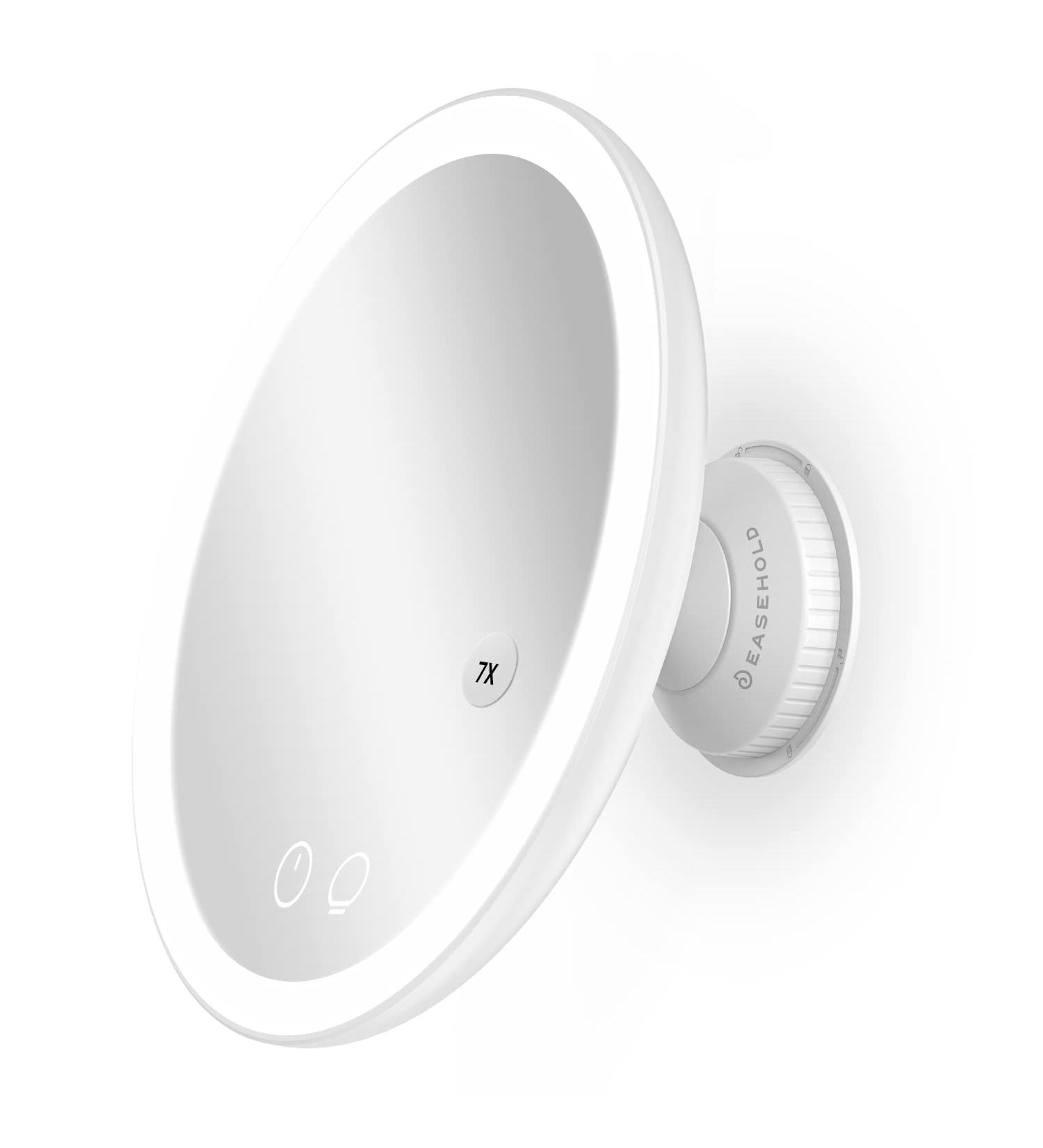 EASEHOLD 7X Magnifying Makeup Mirror - Rechargeable, 3 Color Light, Suction Cup & Wall Mounted, Touch Control, 360 Rotation - Portable Vanity Mirror - Buy Online on GoSupps.com