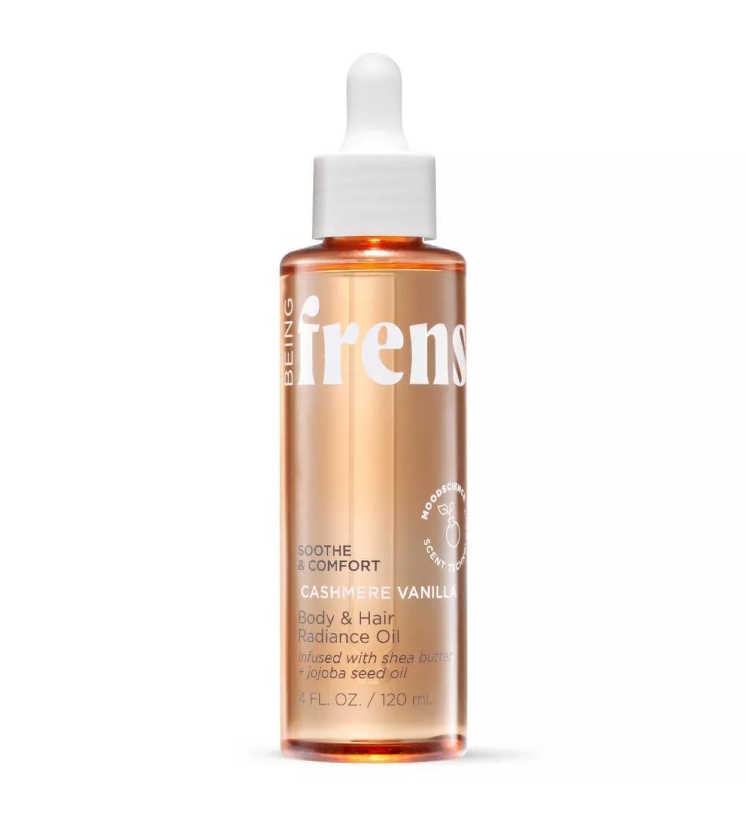 Being frenshe Cashmere Vanilla BODY AND HAIR RADIANCE OIL | Shea Butter with Jojoba and Radiance Oil for Dry Skin & Hair | Comes With Makeup Removal Pads Gift - Buy Online on GoSupps.com
