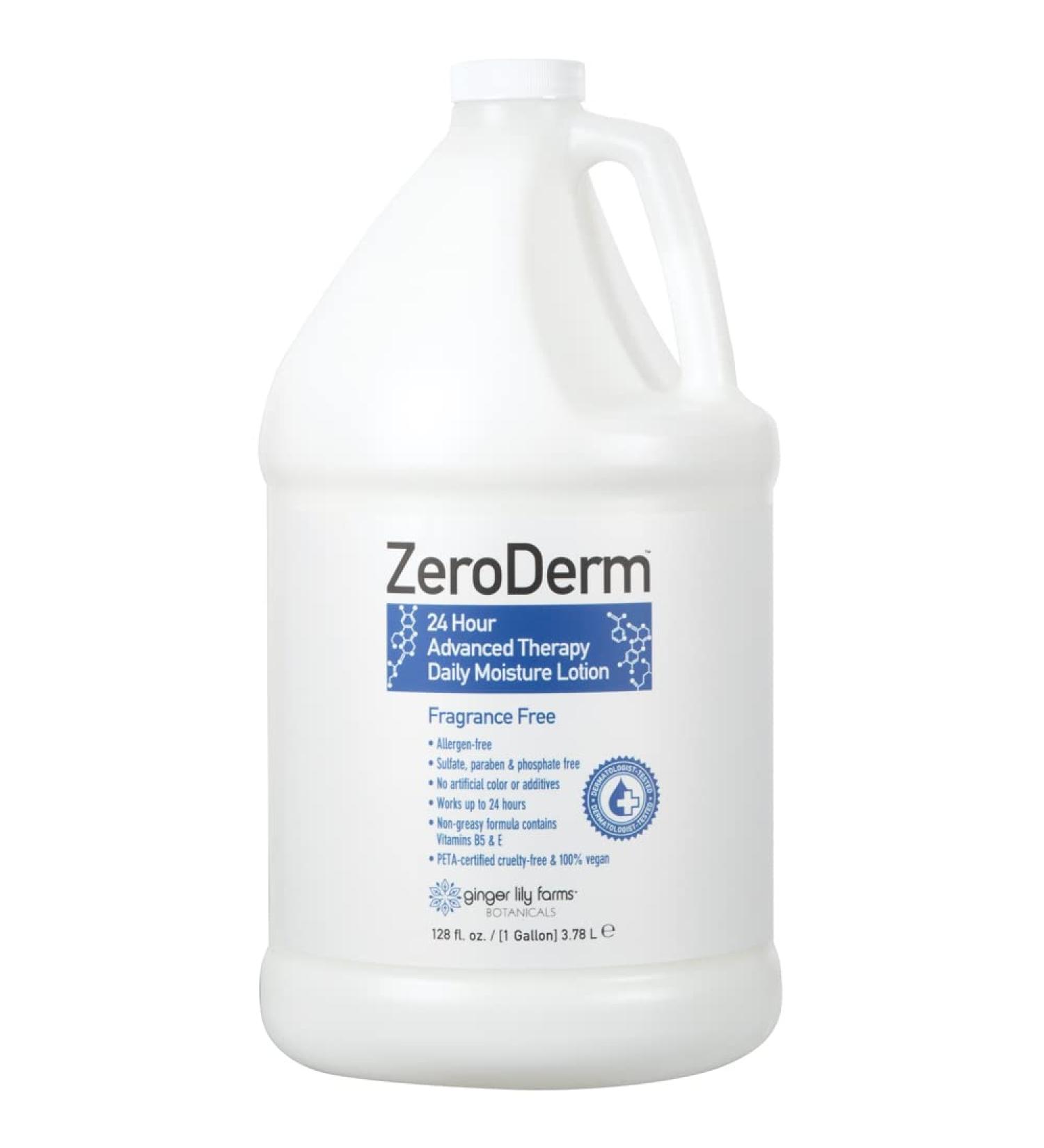 Ginger Lily Farms Botanicals ZeroDerm 24 Hour Advanced Therapy Daily Moisture Lotion - Allergen-Free, Vegan, Cruelty-Free, Fragrance-Free - 1 Gallon Refill - Buy Online on GoSupps.com