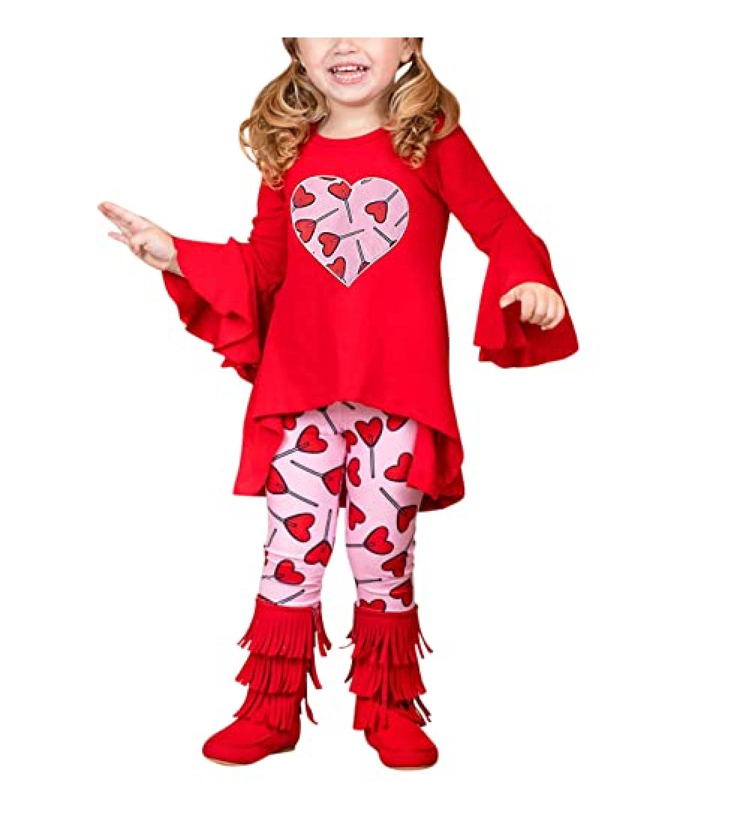5 Piece Baby Girls Valentine's Day Outfit Set | Cute Long Sleeve Top & Pant Set | Pink | 4-5 Years - Buy Online on GoSupps.com