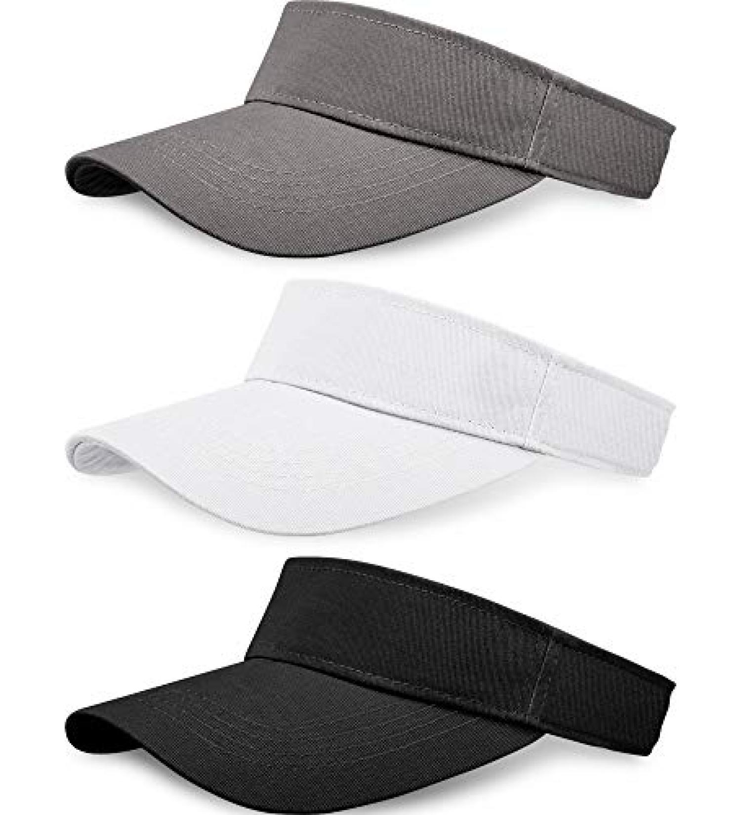 3-Piece Sun Sports Visor Hats for Women and Men - Adjustable Cap in Black, White, Grey - Buy Online on GoSupps.com
