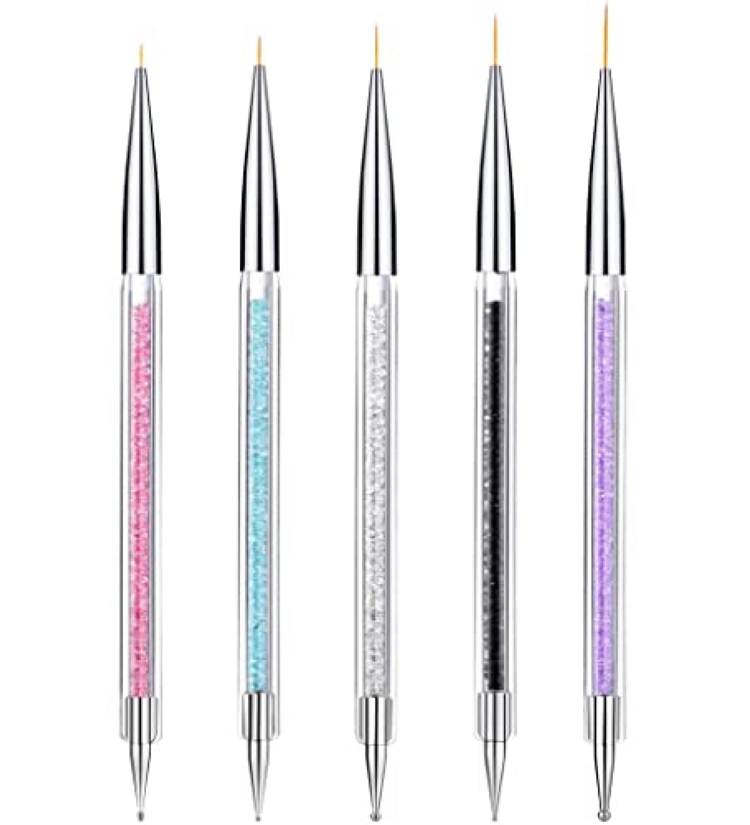 ANGENIL 5 Pcs Double Ended Nail Art Liner Brushes Set - Manicure Care Tool for Acrylic UV Gel, 3D Glitter, Dotting, and Painting - DIY Nail Designs - Buy Online on GoSupps.com