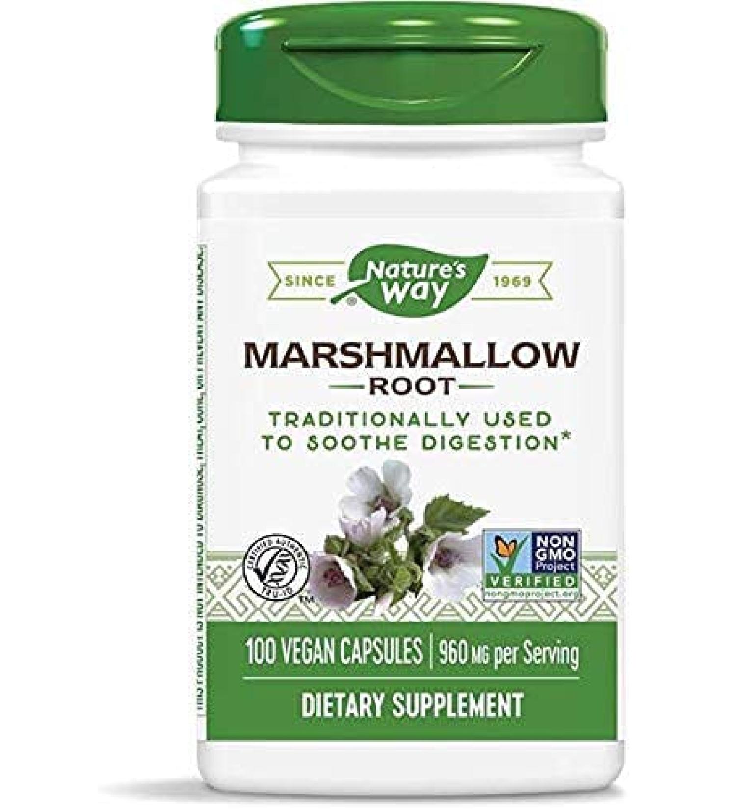Nature's Way Marshmallow Root 480mg 100 caps - Pack of 3 - Herbal Supplement for Digestive Health - Buy Online on GoSupps.com