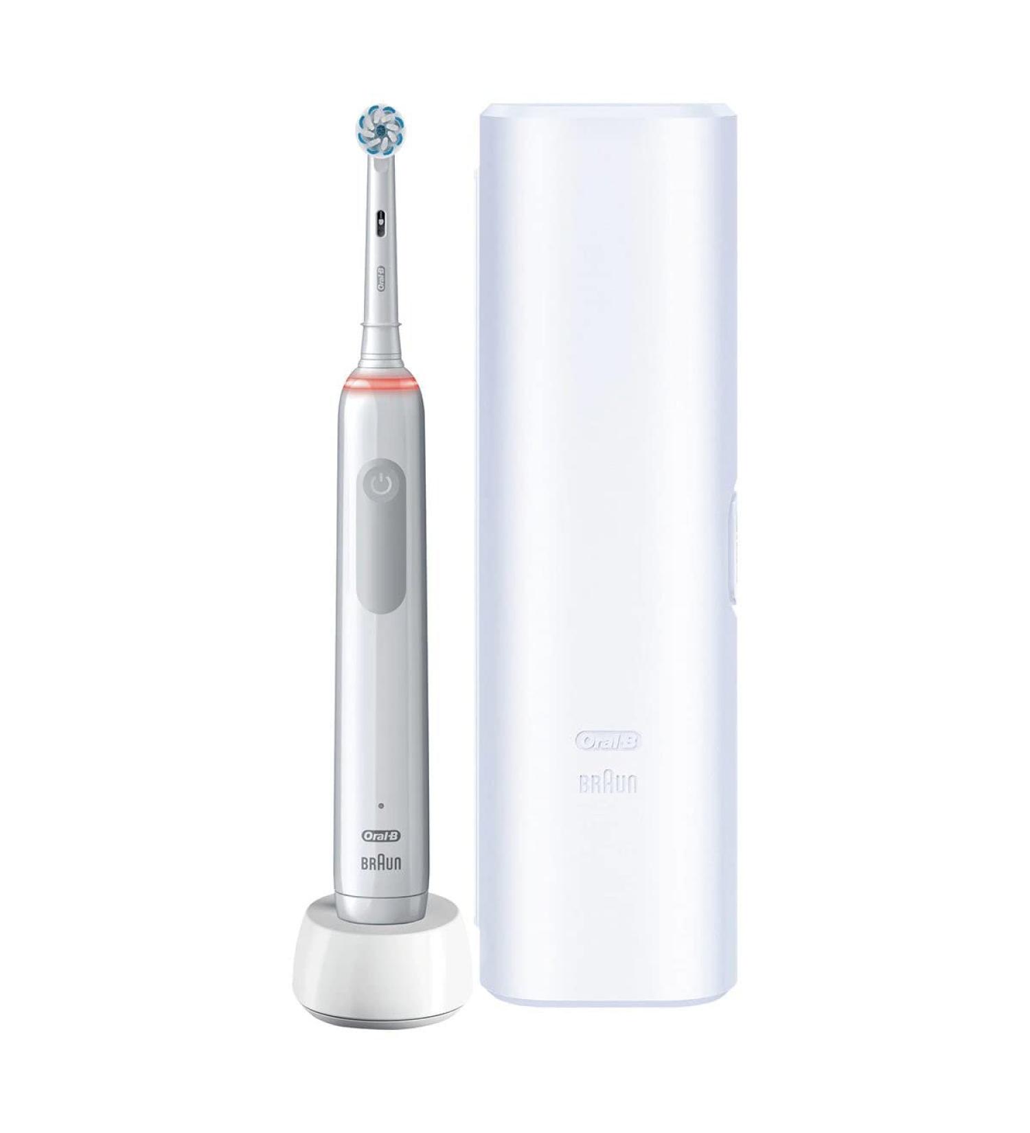 Oral-B Pro 3 3 500 electric toothbrush/electric toothbrush with 3 cleaning modes and visuals 360 pressure control for dental care travel case gift for me/her white
