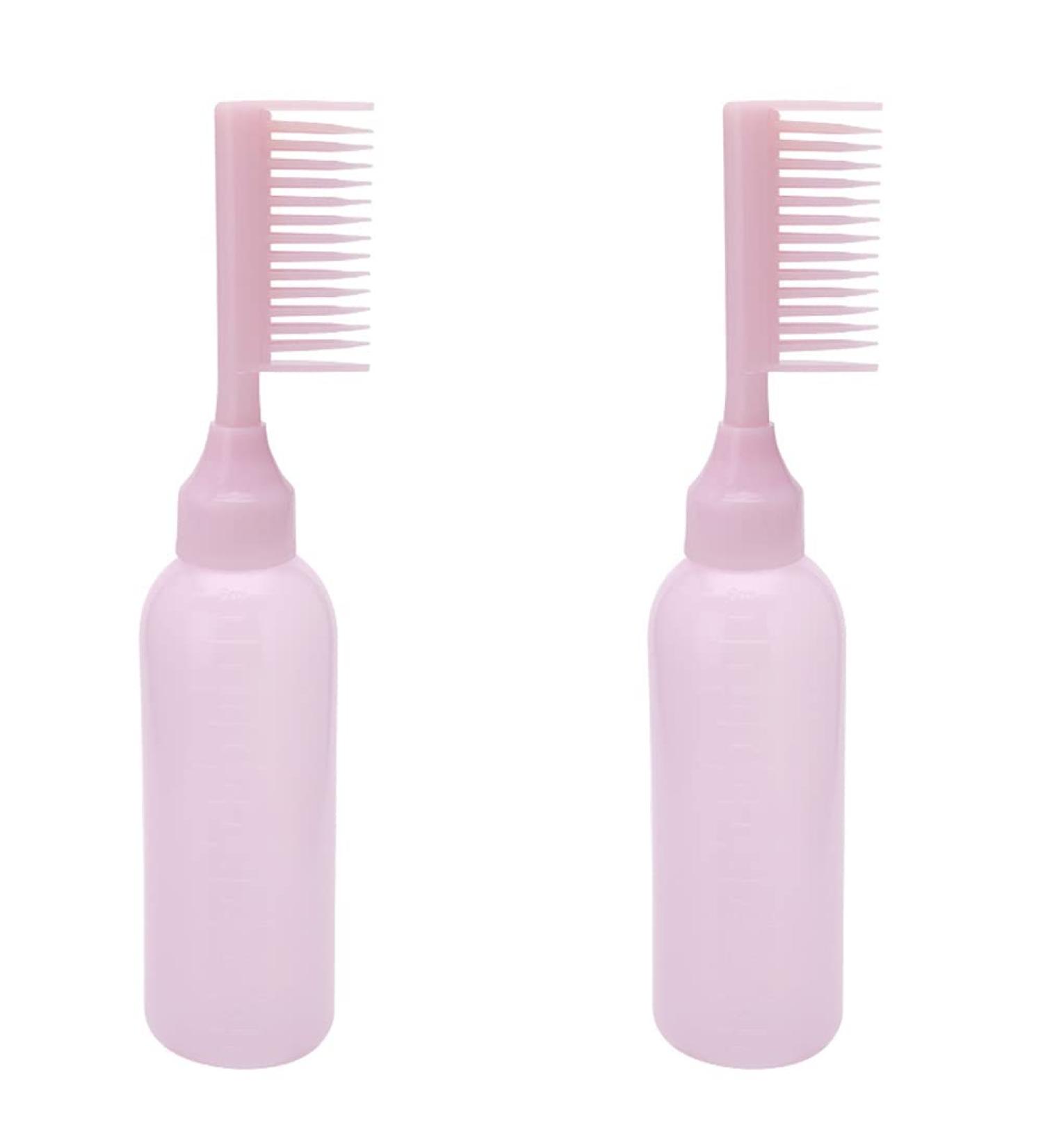 2 Pieces Comb Applicator Bottle Hair Dyeing Bottle Root Comb Applicator Bottle Hair Coloring Bottle Scalp Treament Essential Salon Hair Cleansing Bottle With Scale Pink - Buy Online on GoSupps.com