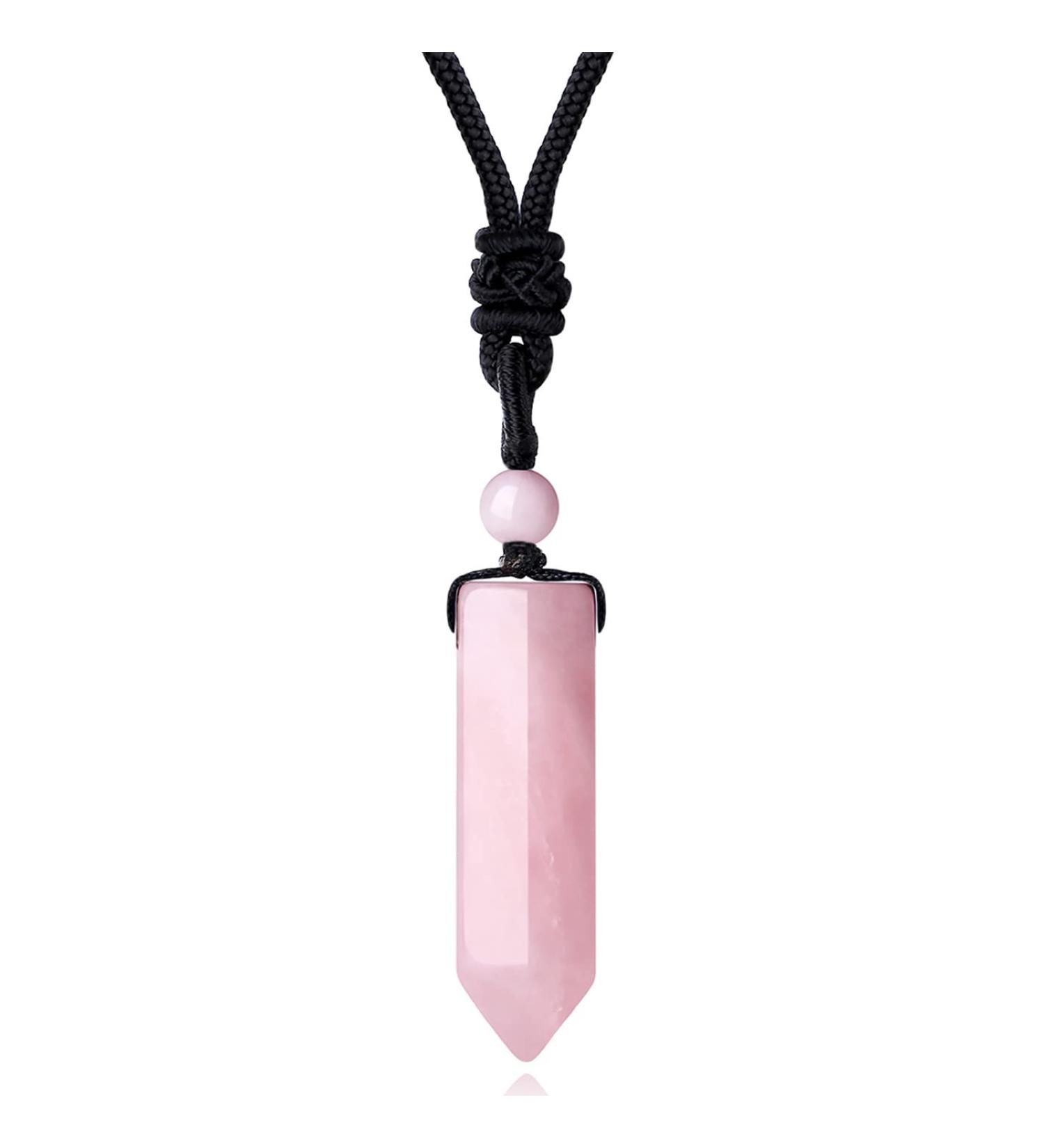Hexagonal Rose Quartz Crystal Healing Necklace - Adjustable Rope Reiki Jewelry for Men and Women - Buy Online on GoSupps.com