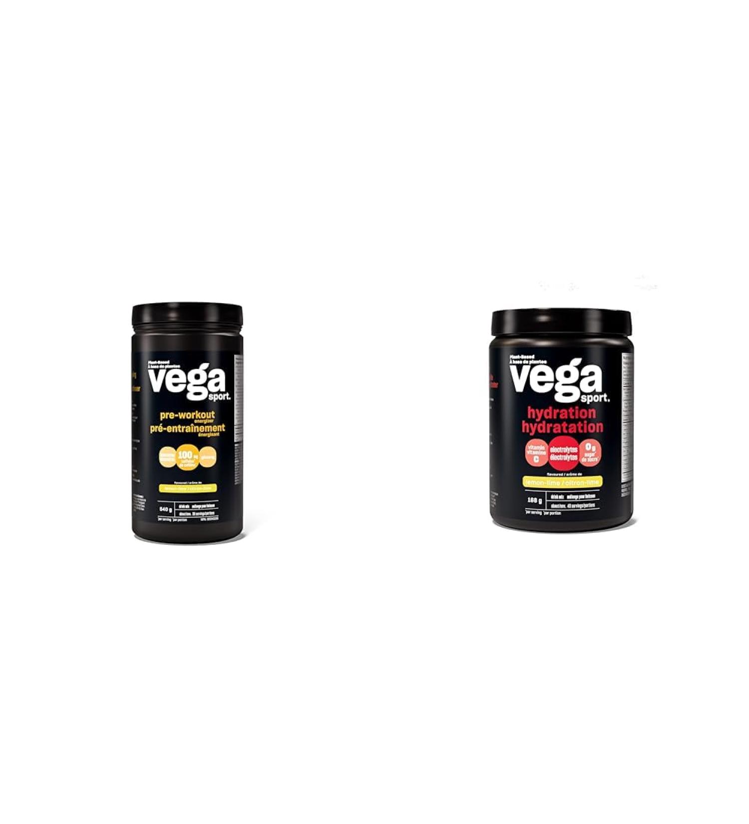 Vega Sport Pre-Workout Energizer Lemon Lime (30 Servings) & Sport Hydration Electrolyte Powder Lemon Lime (40 Servings) Lemon Lime + Powder 540 g (Pack of 1) - Buy Online on GoSupps.com