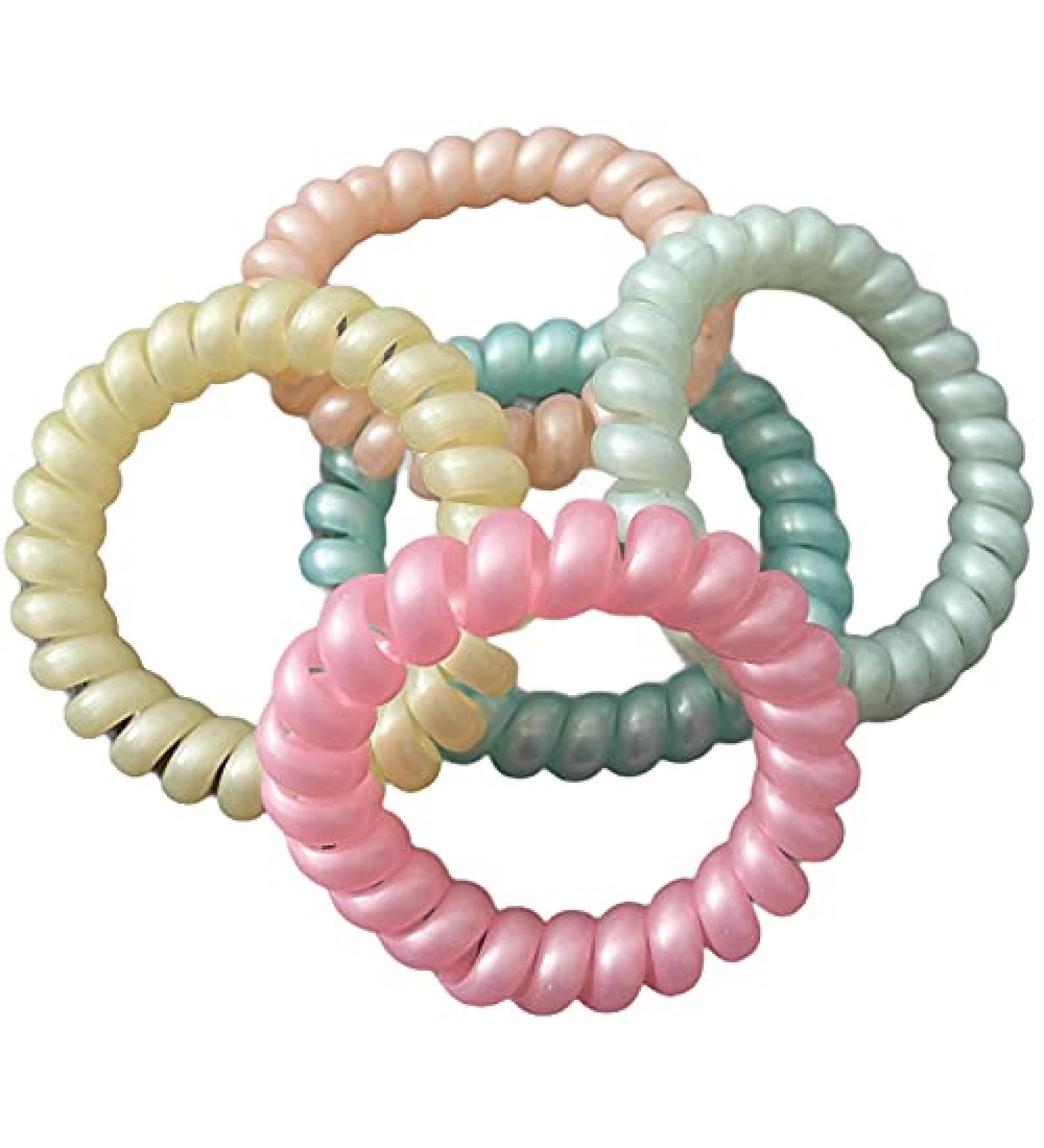 Spiral Hair Bands Plastic Hair Coil Ties Ponytail Bunches Holder Cord Bobbles for Women Girls Pastel Pearl 5pc Set - Buy Online on GoSupps.com