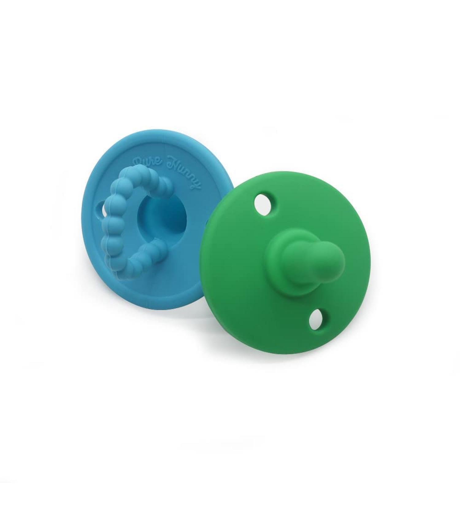 Pure Hunny Pacifier Set - 2-Pack Blue & Green Medical Grade Silicone | Newborn & Up - Buy Online on GoSupps.com