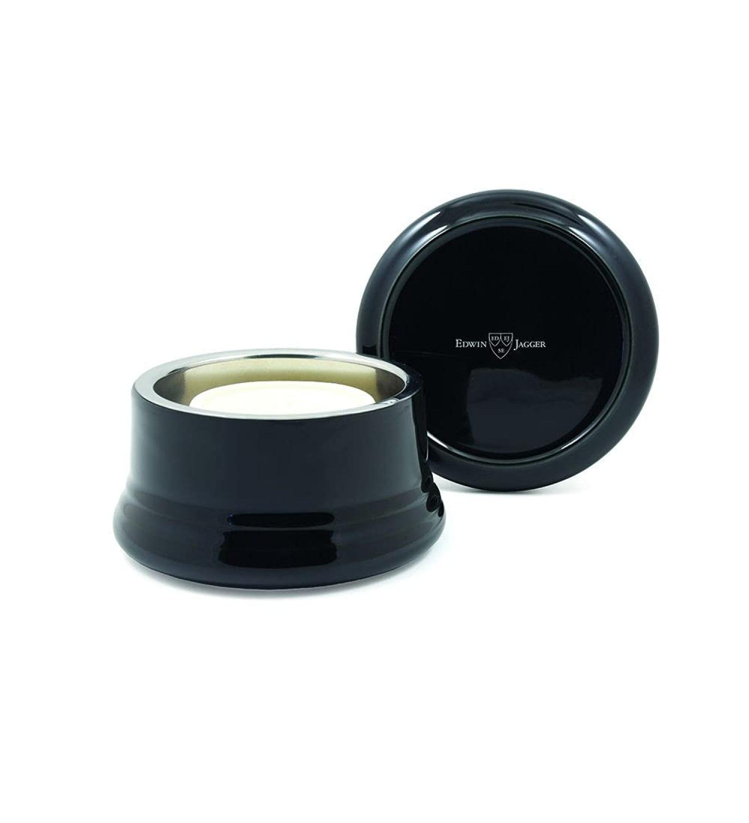 Edwin Jagger RNL06 Black Beard Soap Dish with Lid & Stainless Steel Inner Lining - Premium Grooming Accessory | International Shipping Available - Buy Online on GoSupps.com