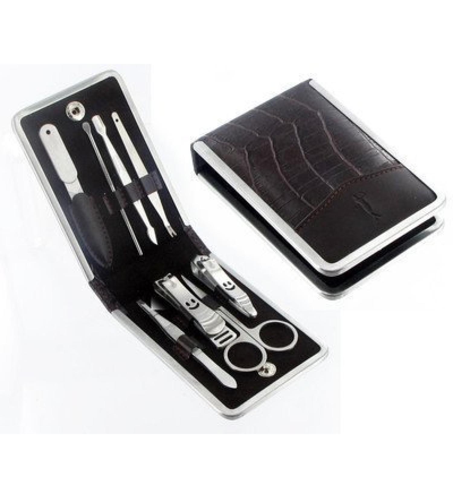 ASAB Mens Manicure Set Professional Nail Kit In Leather Wallet Pouch