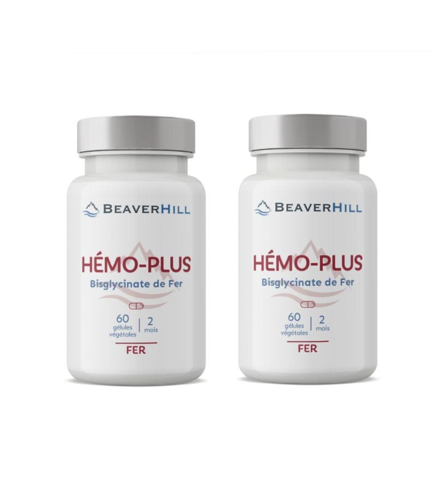 Pack 2 piluliers H mo-Plus Fer bisglycinate 14 mg | avec Vitamines B6 B9 B12 spiruline | 120 g lules v g tales | BEAVERHILL | Vegan | Carence en fer - Homocyst ine - Fatigue | Fabriqu en France