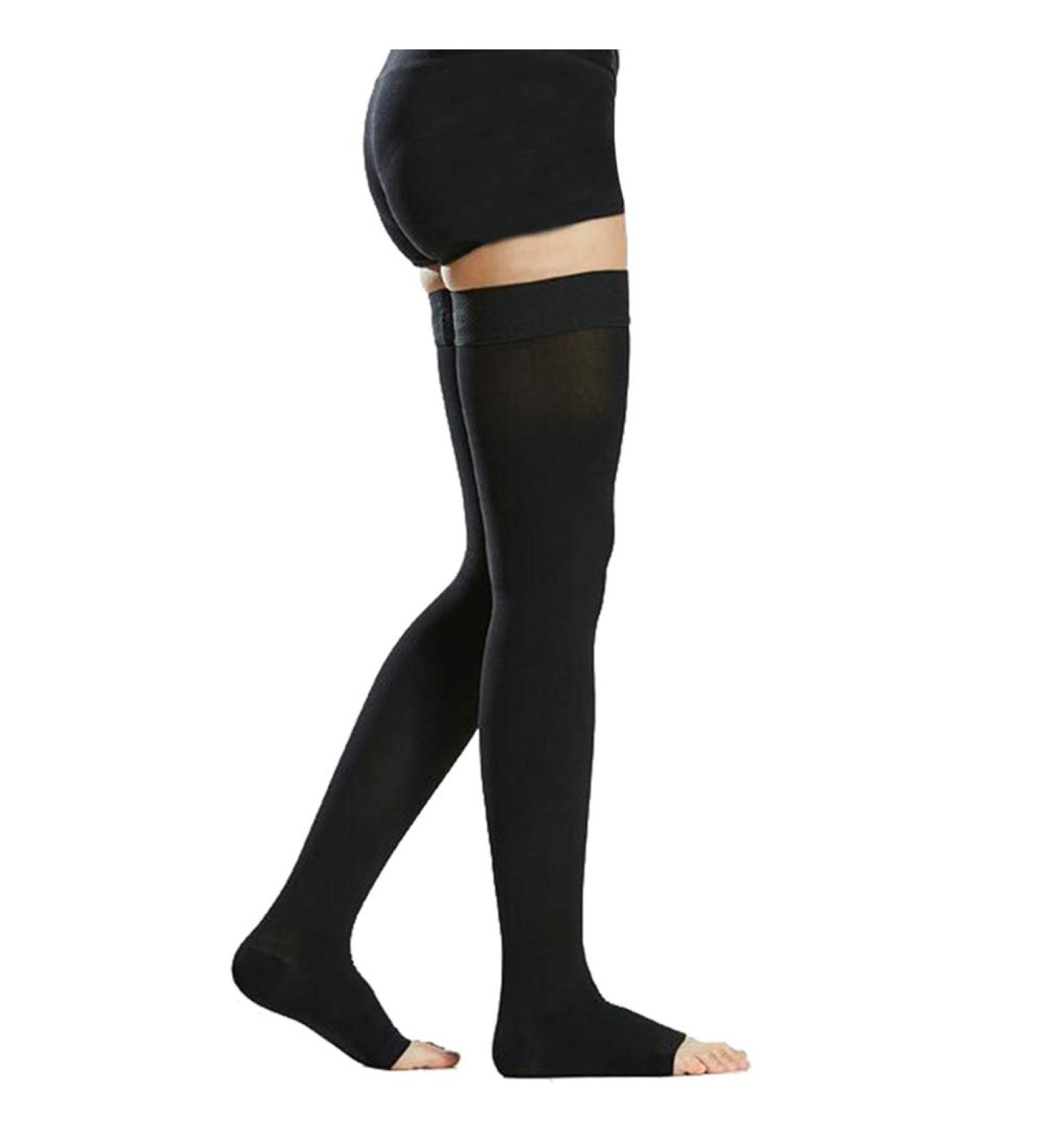 TOFLY Thigh High Compression Stockings - Open Toe Opaque (20-30mmHg) - Black (S) - Medical Grade Compression for Varicose Veins, Edema, DVT - Men & Women - Pair - Buy Online on GoSupps.com