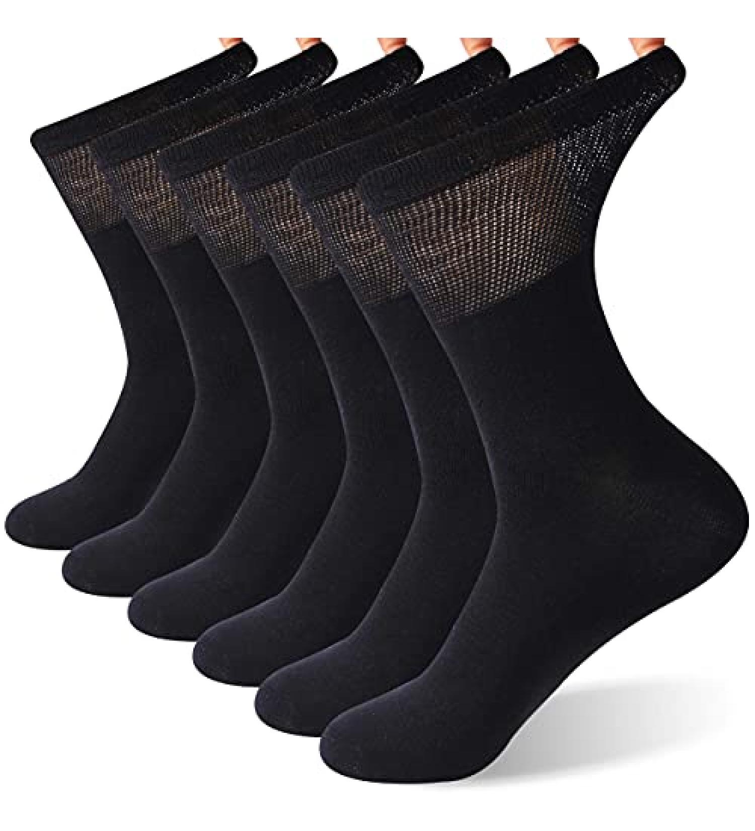 Sunew Bamboo Diabetic Socks - 6 Pairs Black X-Large, Non-Binding Moisture Wicking Crew Dress Socks - Buy Online on GoSupps.com
