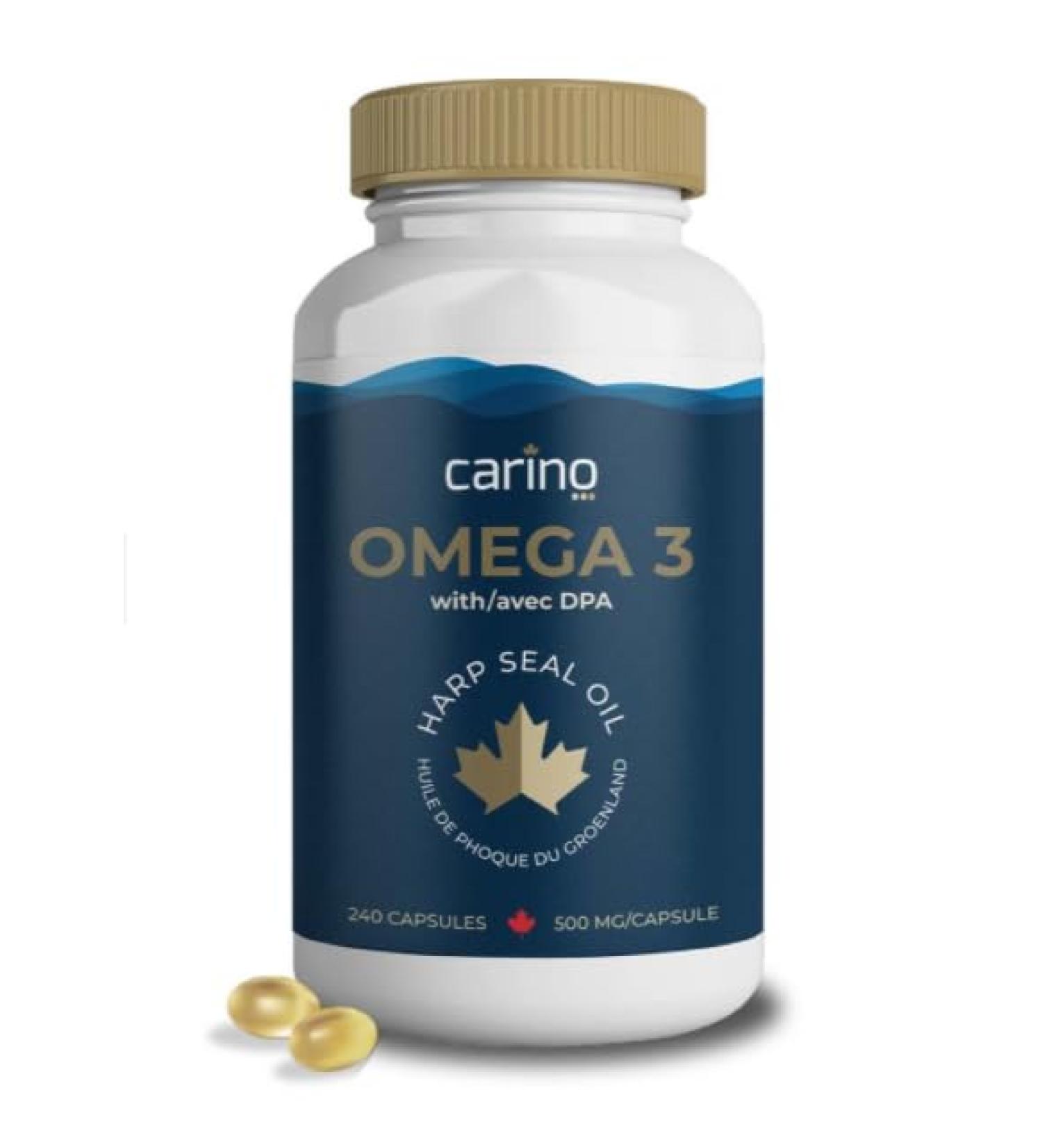 Carino Omega 3 Harp Seal Oil Capsules - DHA EPA & DPA - Superior Source of Omega-3 - Highly Digestible & Bioavailable - Better Results & No Fishy Burps - Pure & Natural - Sustainably Sourced - Product of Canada - Buy Online on GoSupps.com