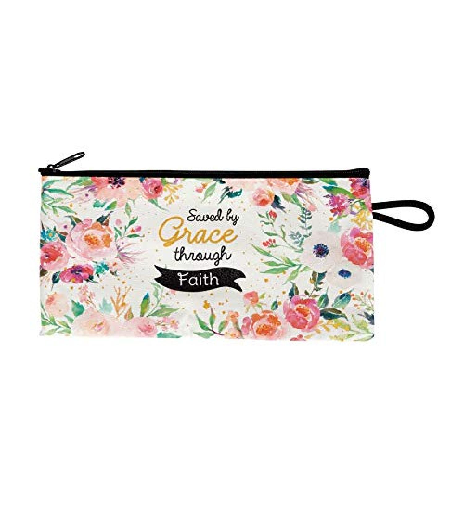Cosmetic bag Vintage "Grace" flower pattern with gold details/makeup bag