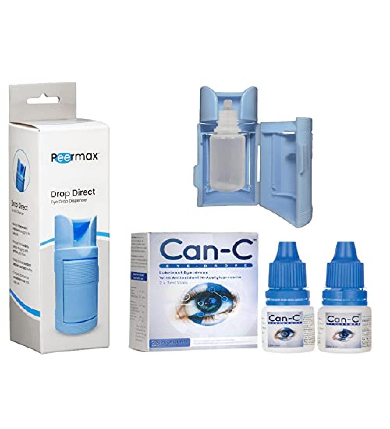 Can-C Lubricant Eye Drops with Antioxidant N-Acetylcarnosine - Effective Solution for Cataracts & Dry Eyes - Includes Peermax Drop Direct Eye Drop Guide - Buy Online on GoSupps.com