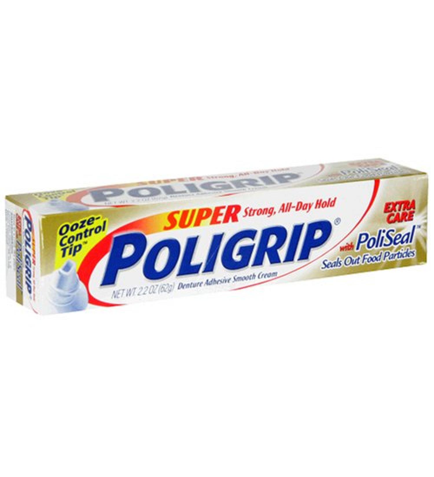 Super PoliGrip Denture Adhesive Smooth Cream Extra Care with PoliSeal 2.2 oz (62 g)