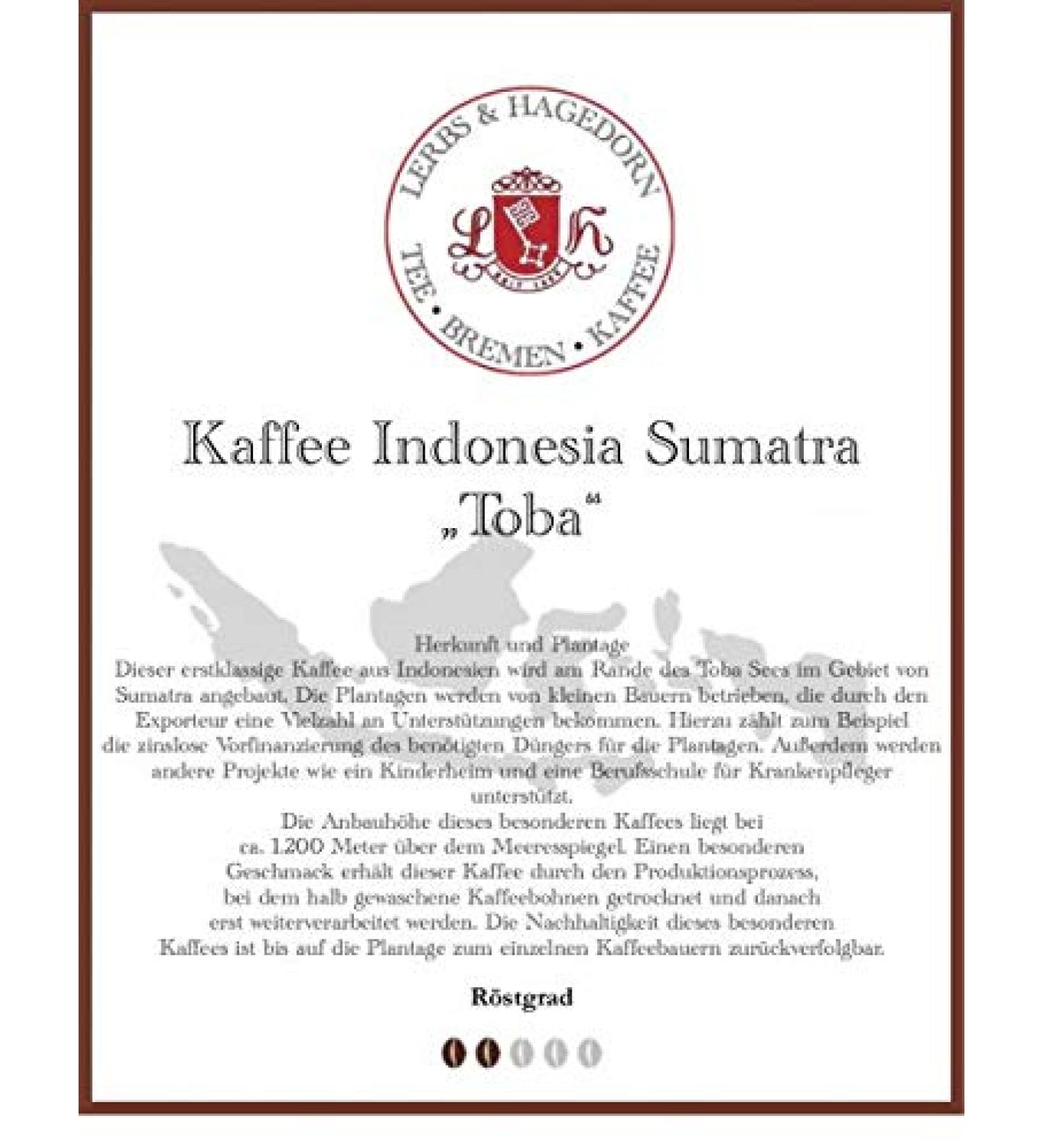 Lerbs & Hagedorn Indonesia Sumatra Toba Coffee 1 kg