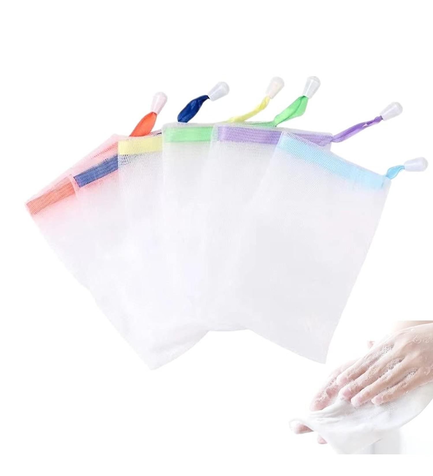 FULINJOY 6 PCS Exfoliating Mesh Soap Saver Pouch Bag for Face Cleansing - White Drawstring Pouch (Color Random) - Buy Online on GoSupps.com