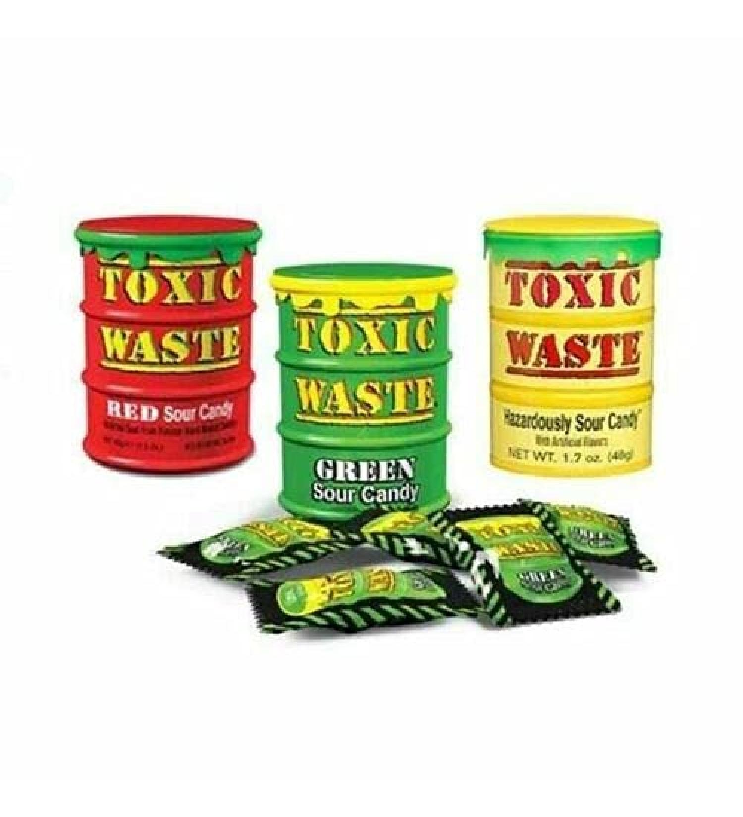 Halloween Trick or Treat Sweets Candy Mix - Toxic Waste Mix of 3 Tubs with Different Flavours of Red Sour Candy Green Sour Candy and Yellow Sour Candy - Buy Online on GoSupps.com