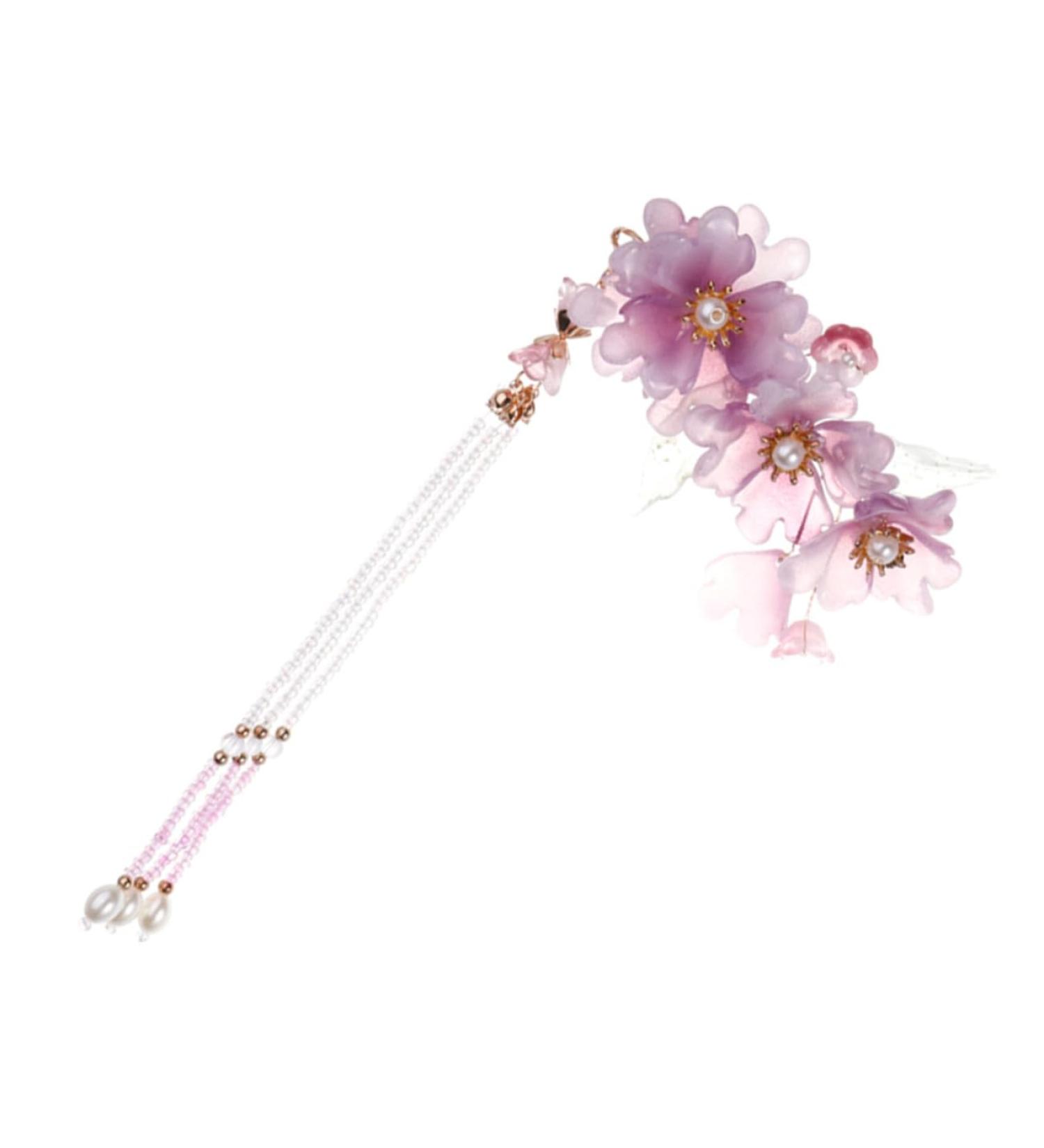minkissy Classic flower edge clip TASSEL HAIR PIN chinese archaistic chain hair clip purple tiara CHINESE TASSEL HAIR CLIP girls hair accessories hair clips bride Acrylic Hair piece wedding - Buy Online on GoSupps.com