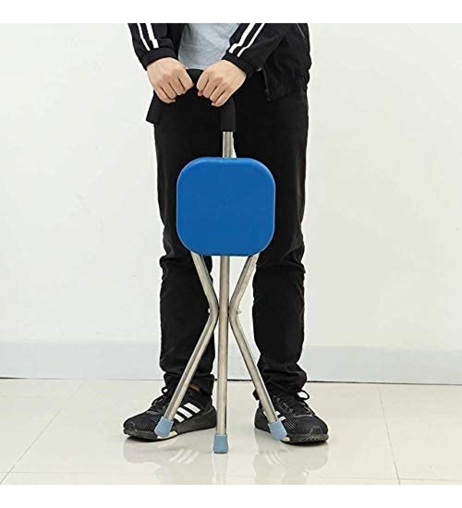gzFoldingWalkingCaneRestStainlesssteelWalkingStickChairSeatNonSlipTripodCaneForElderOutdoorHikingClimbingCrutch(Color:Grey) Needed Blue - Buy Online on GoSupps.com