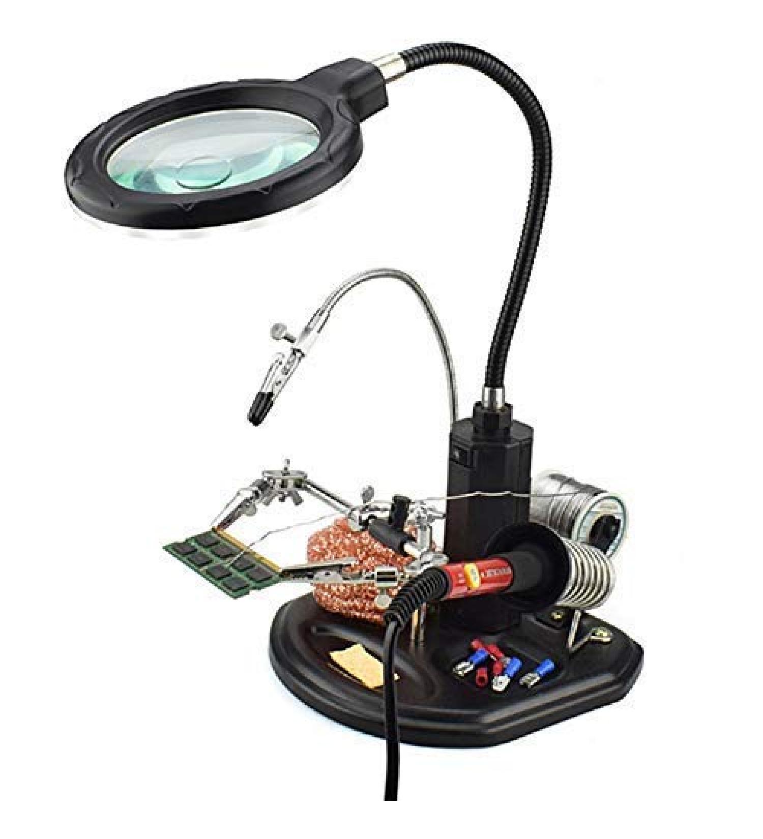 Magnifiers 2.5X/4X 16 SMD LEDs Magnifier Soldering Helping Hand Desktop Magnifying Glass Welding Repair Auxiliary Tool - Buy Online on GoSupps.com