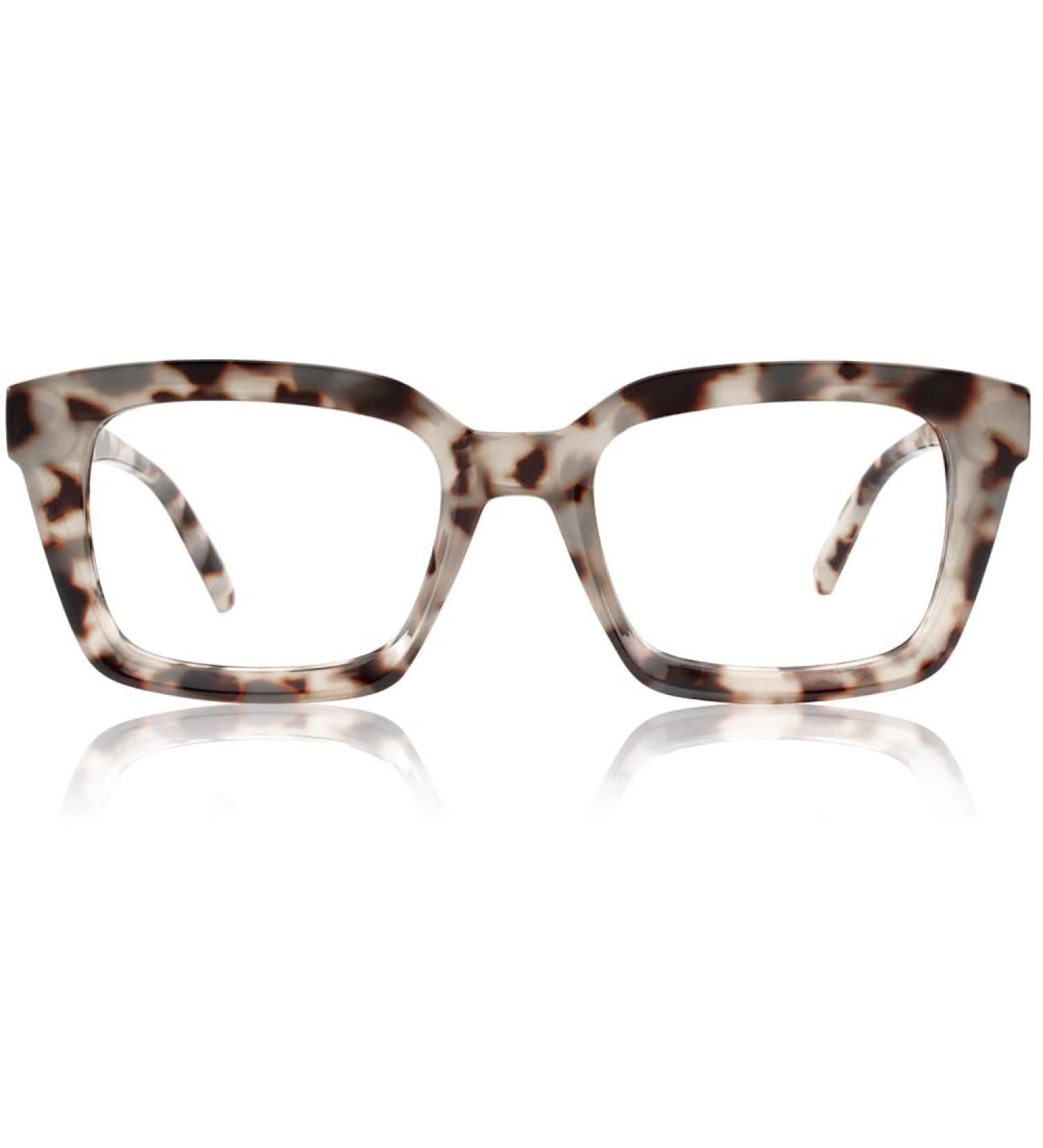 JiSoo Oversized Blue Light Reading Glasses for Women - Fashionable Demi Grey 1.75x Blue Light Blocking - Buy Online on GoSupps.com